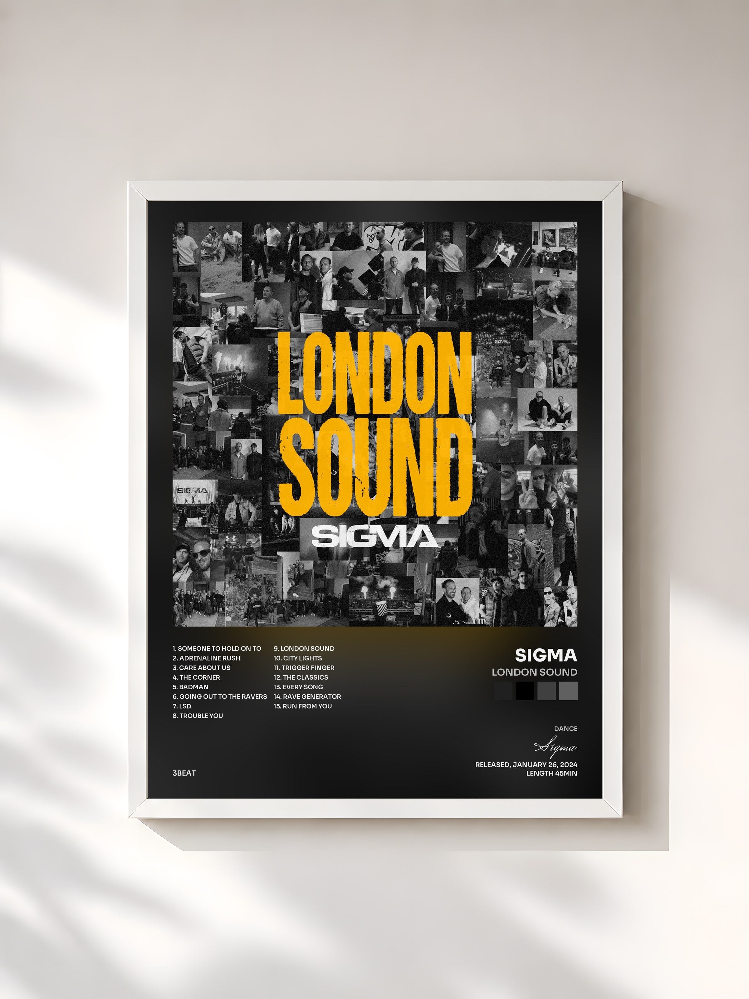 #blanc Tableau de l'album London Sound de Sigma, cadre blanc, imprimé et encadré en France