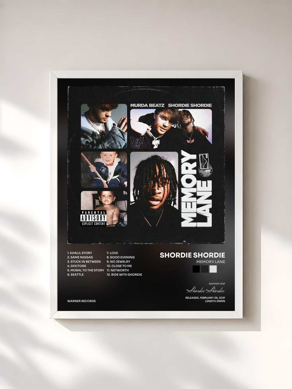 #blanc Tableau de l'album Memory Lane de Shordie Shordie, cadre blanc, imprimé et encadré en France