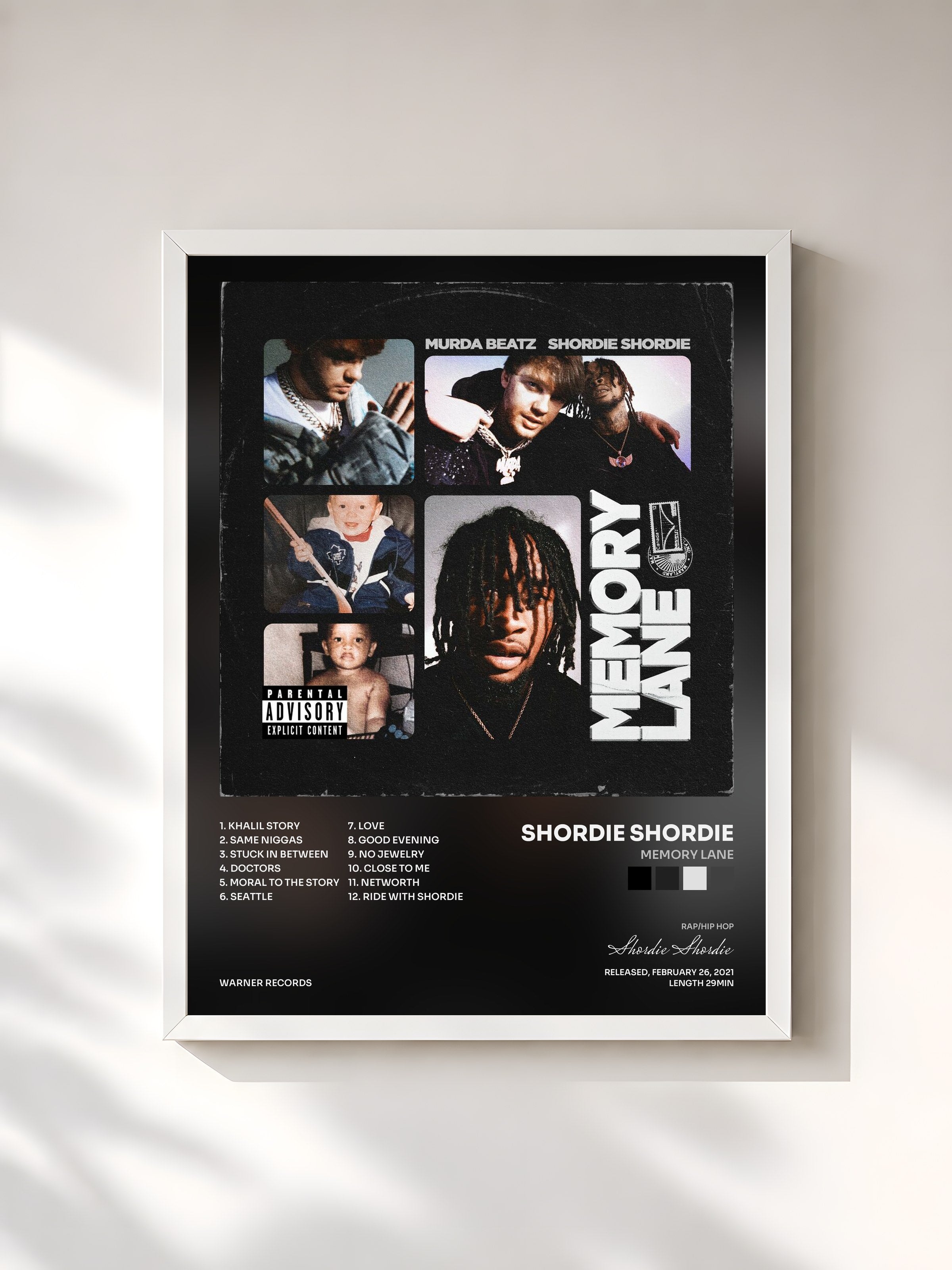 #blanc Tableau de l'album Memory Lane de Shordie Shordie, cadre blanc, imprimé et encadré en France