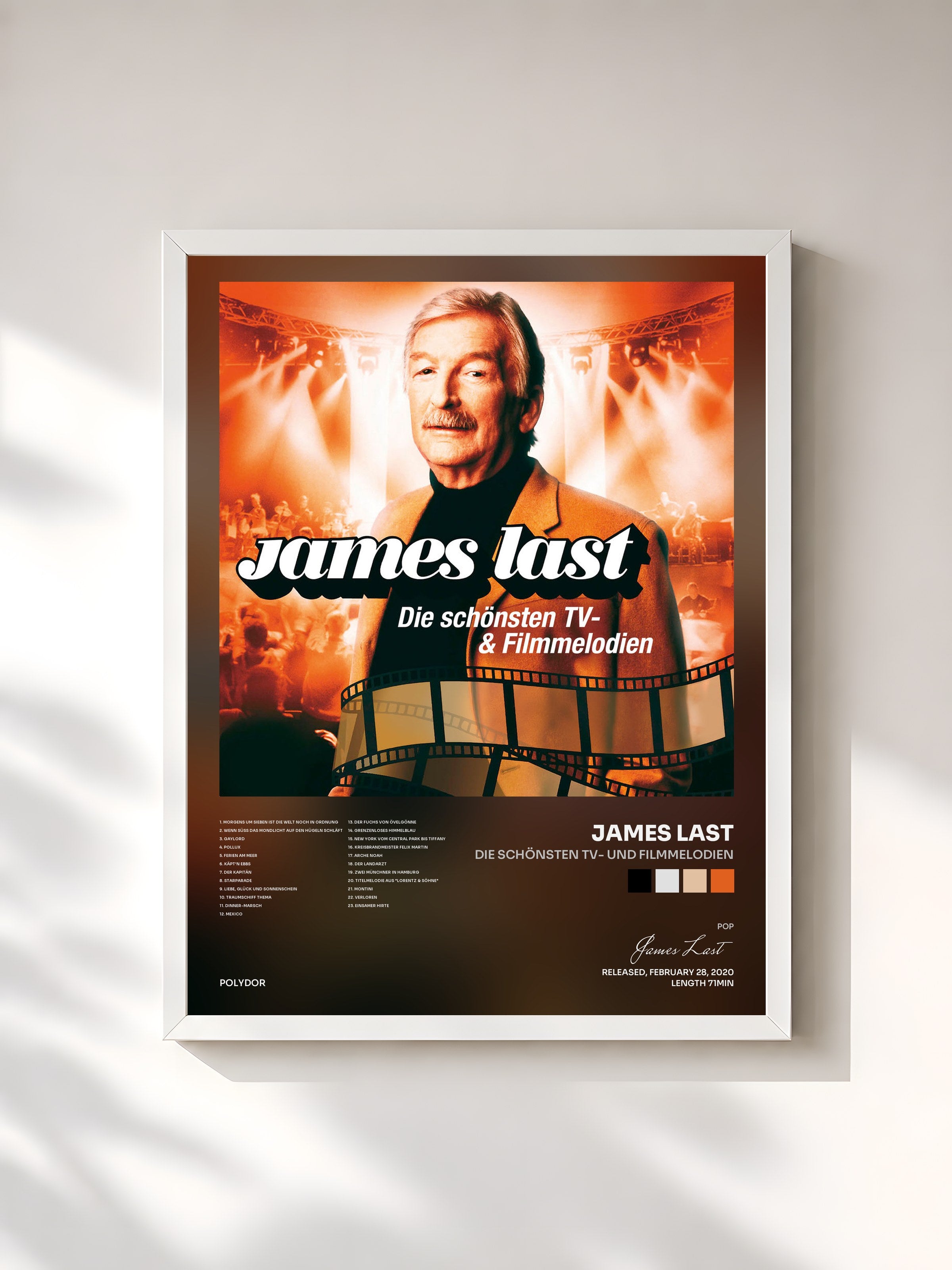 #blanc Tableau de l'album Die schönsten TV- und Filmmelodien de James Last, cadre blanc, imprimé et encadré en France