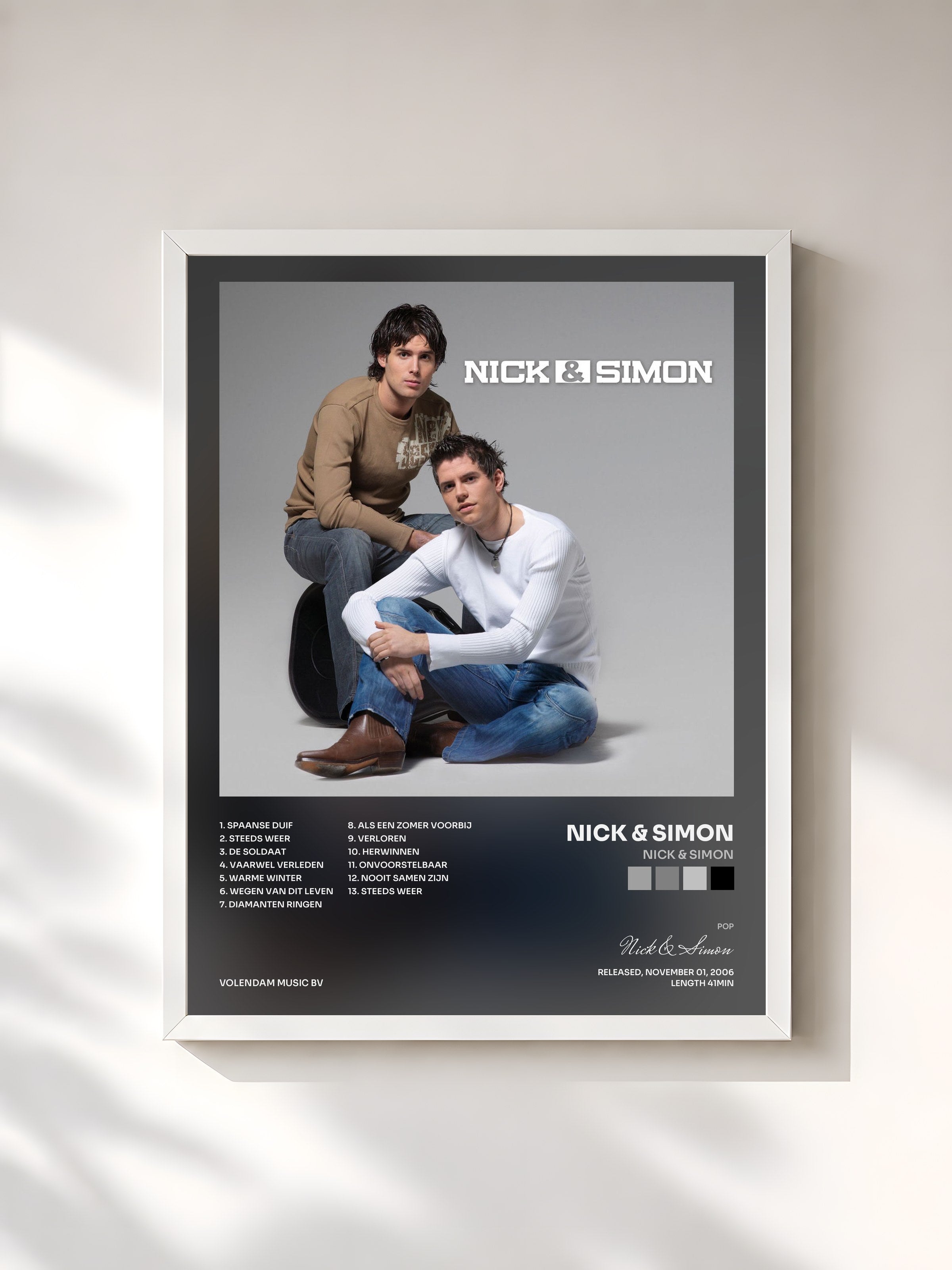 #blanc Tableau de l'album Nick & Simon de Nick & Simon, cadre blanc, imprimé et encadré en France