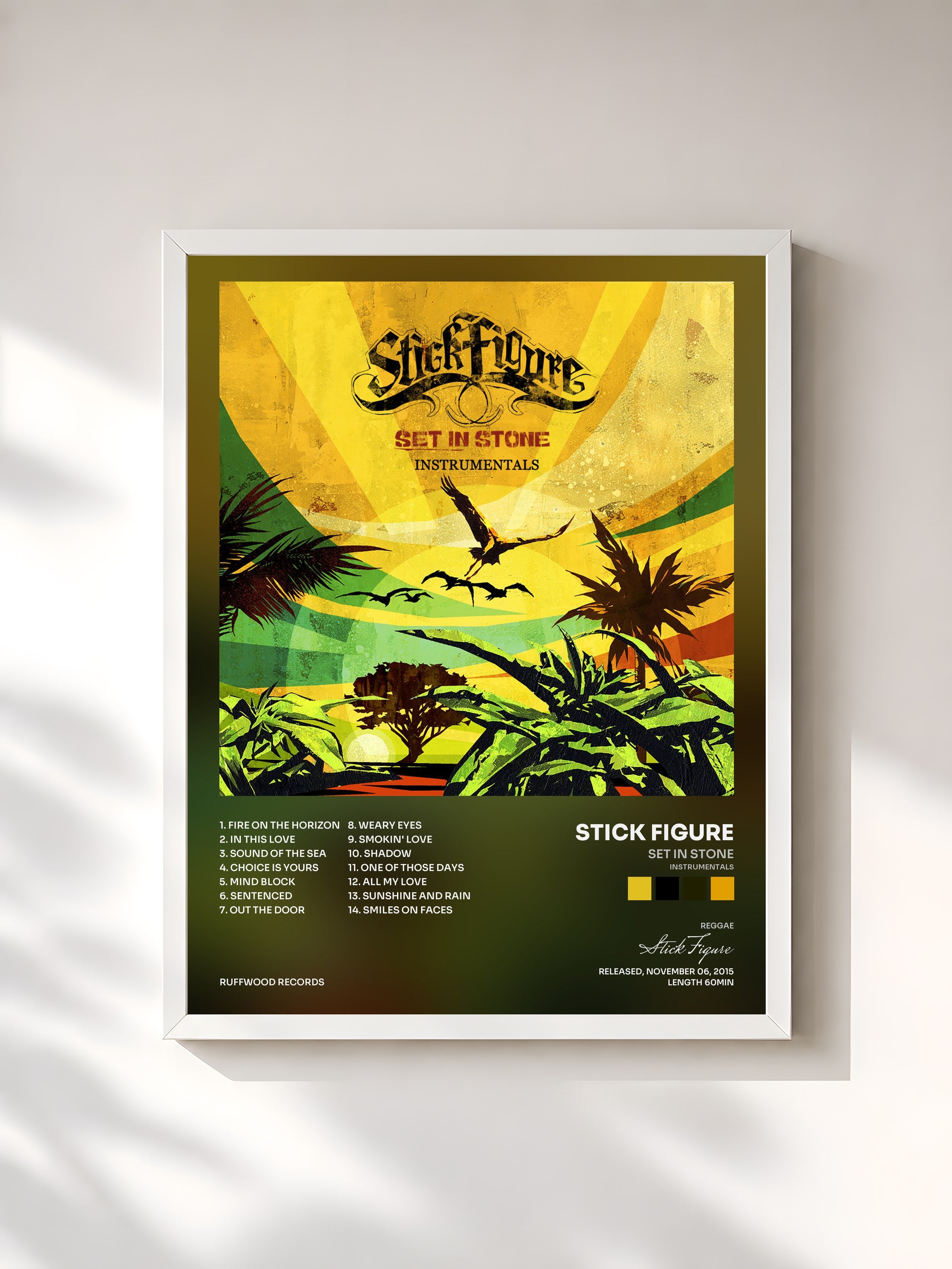 #blanc Tableau de l'album Set in Stone (Instrumentals) de Stick Figure, cadre blanc, imprimé et encadré en France
