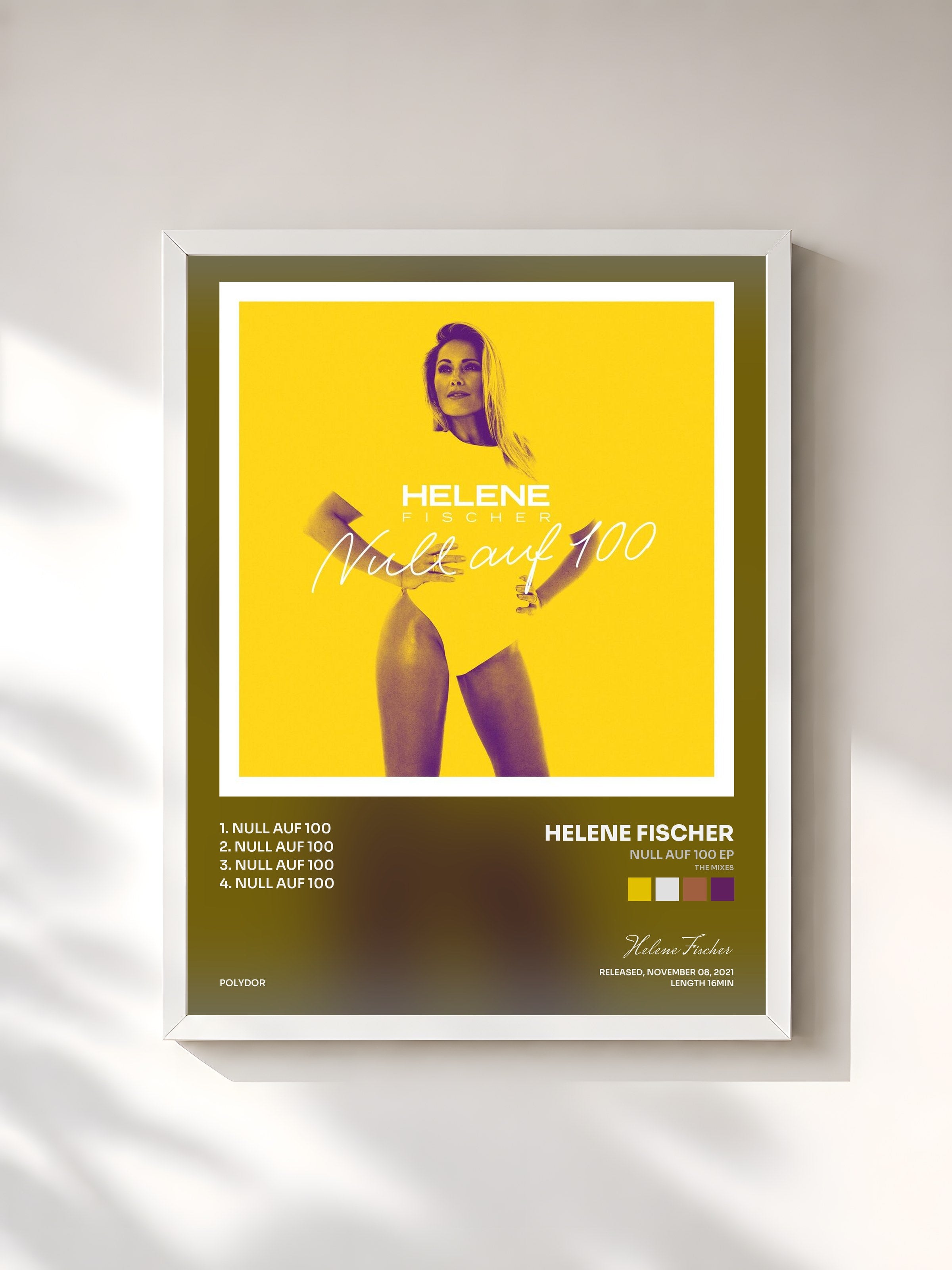 #blanc Tableau de l'album Null auf 100 EP (The Mixes) de Helene Fischer, cadre blanc, imprimé et encadré en France