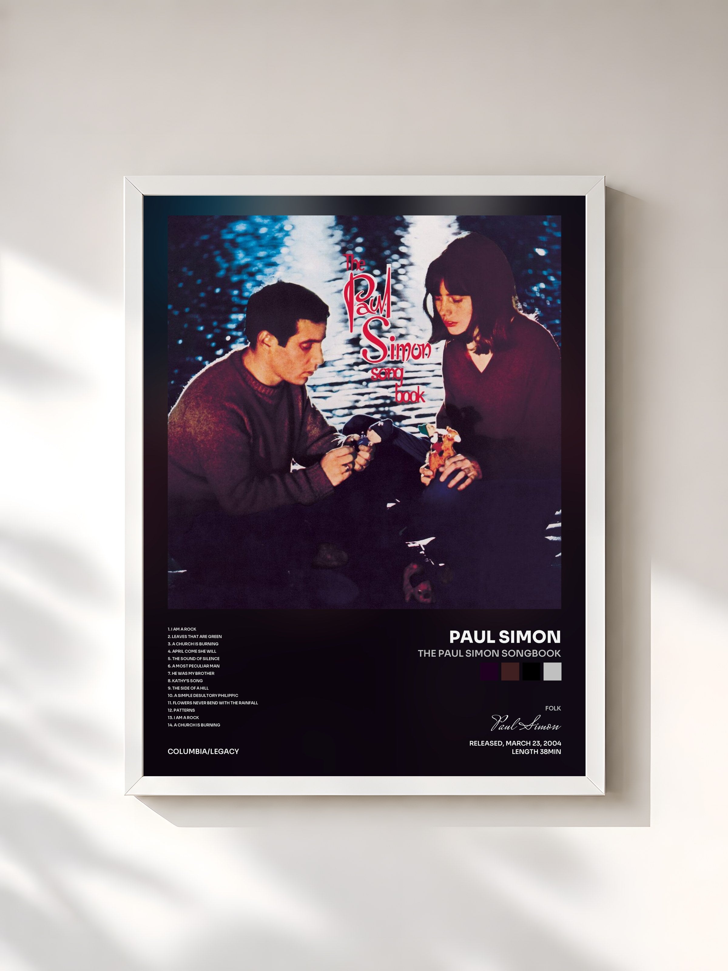 #blanc Tableau de l'album The Paul Simon Songbook de Paul Simon, cadre blanc, imprimé et encadré en France