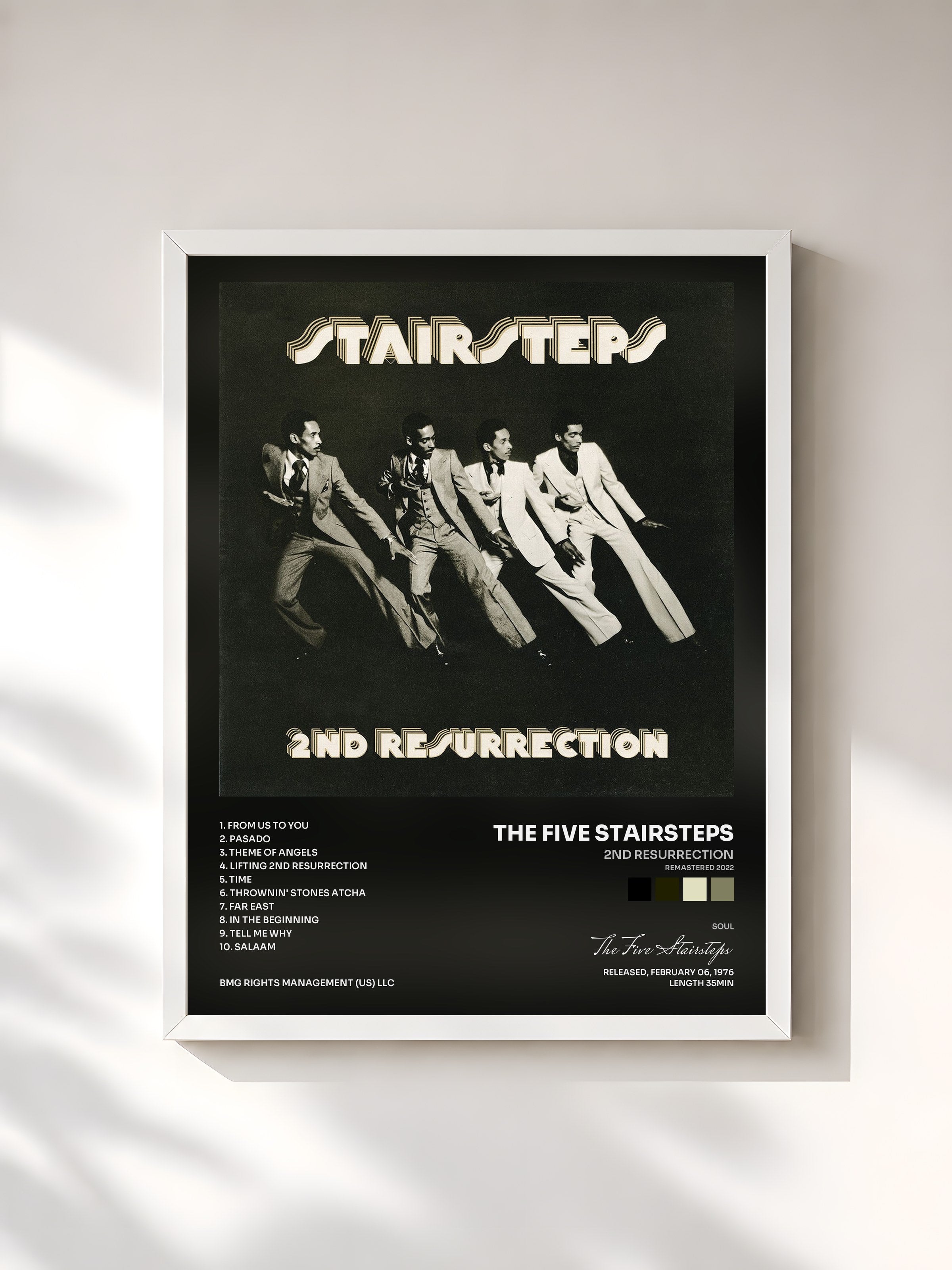 #blanc Tableau de l'album 2nd Resurrection (Remastered 2022) de The Five Stairsteps, cadre blanc, imprimé et encadré en France