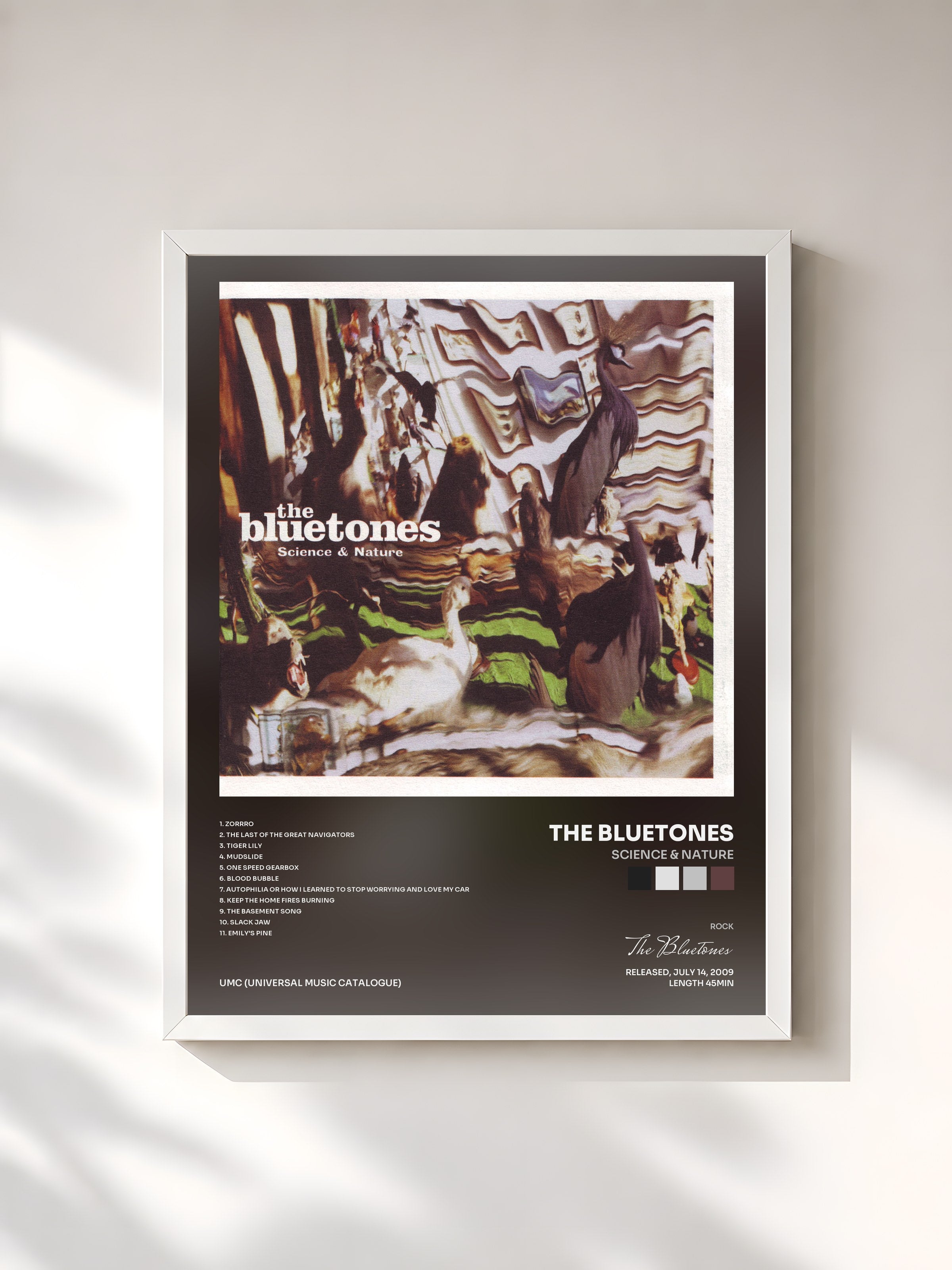 #blanc Tableau de l'album Science & Nature de The Bluetones, cadre blanc, imprimé et encadré en France