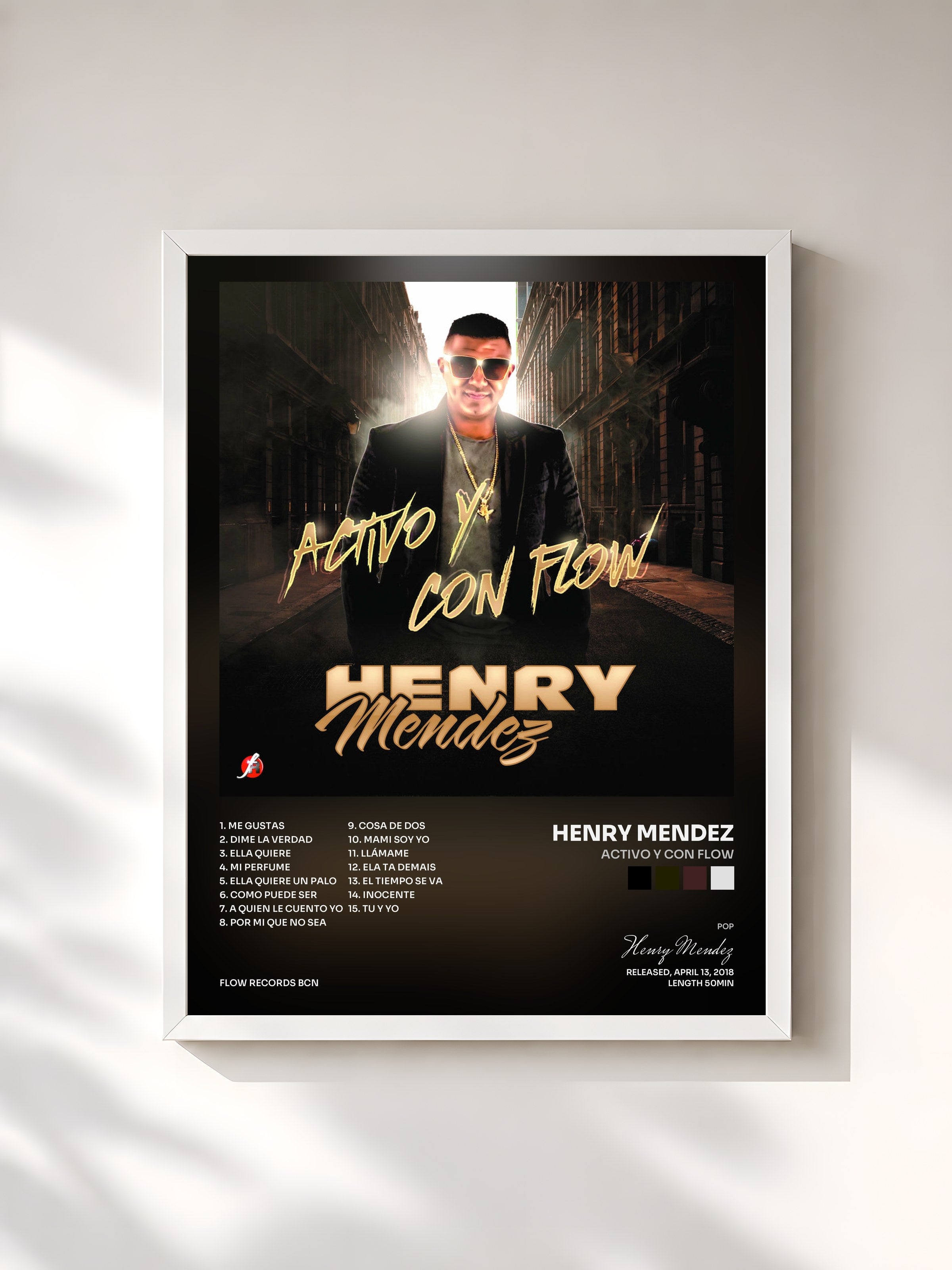 #blanc Tableau de l'album Activo y Con Flow de Henry Mendez, cadre blanc, imprimé et encadré en France