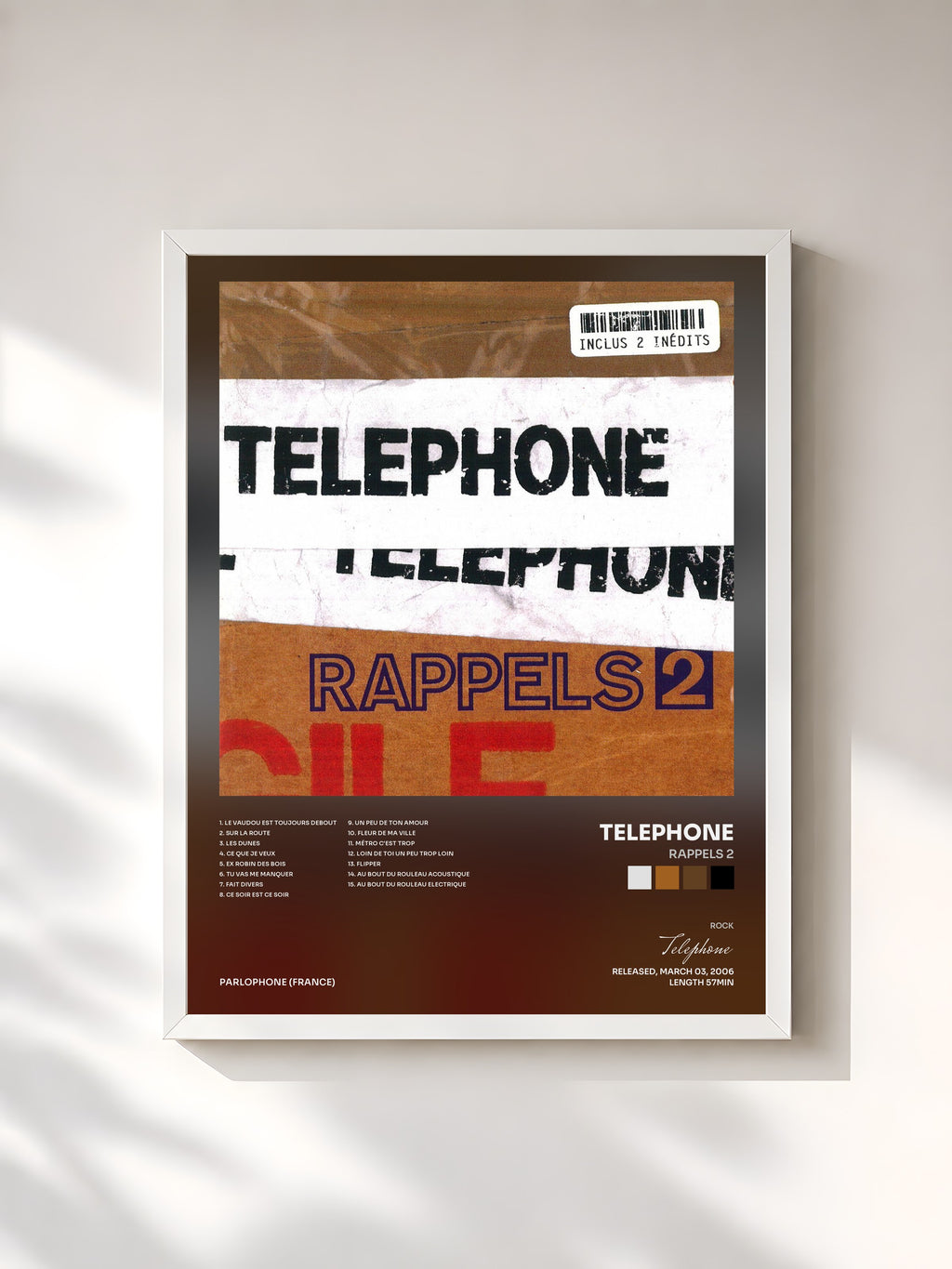 #blanc Tableau de l'album Rappels 2 de Telephone, cadre blanc, imprimé et encadré en France