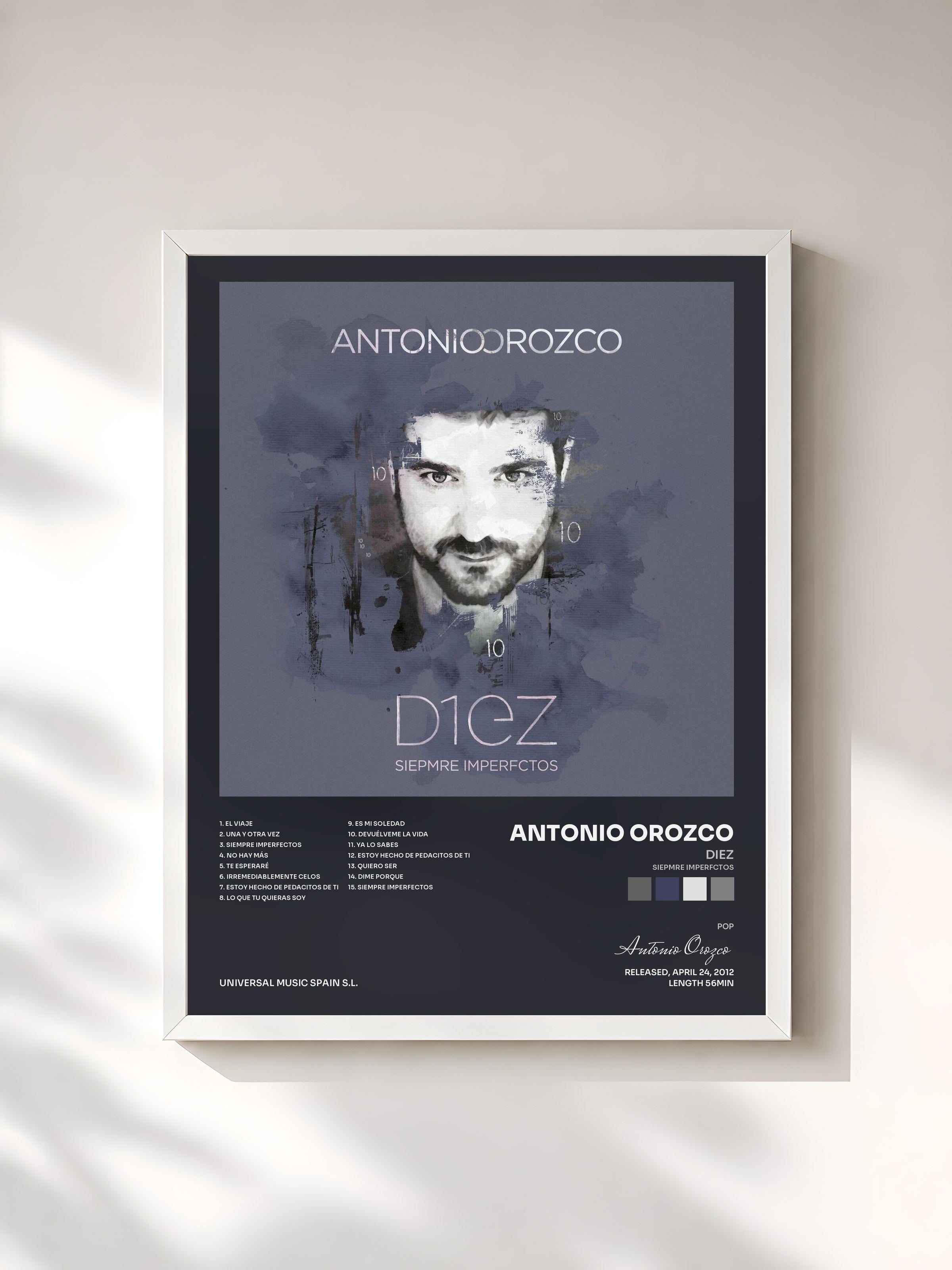 #blanc Tableau de l'album Diez (Siepmre Imperfctos) de Antonio Orozco, cadre blanc, imprimé et encadré en France