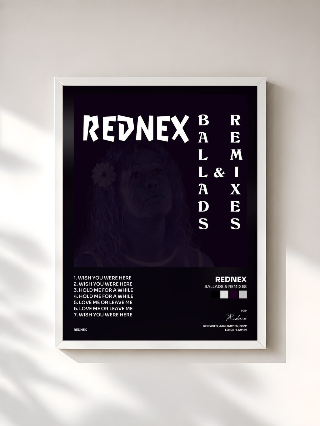 #blanc Tableau de l'album Ballads & Remixes de Rednex, cadre blanc, imprimé et encadré en France