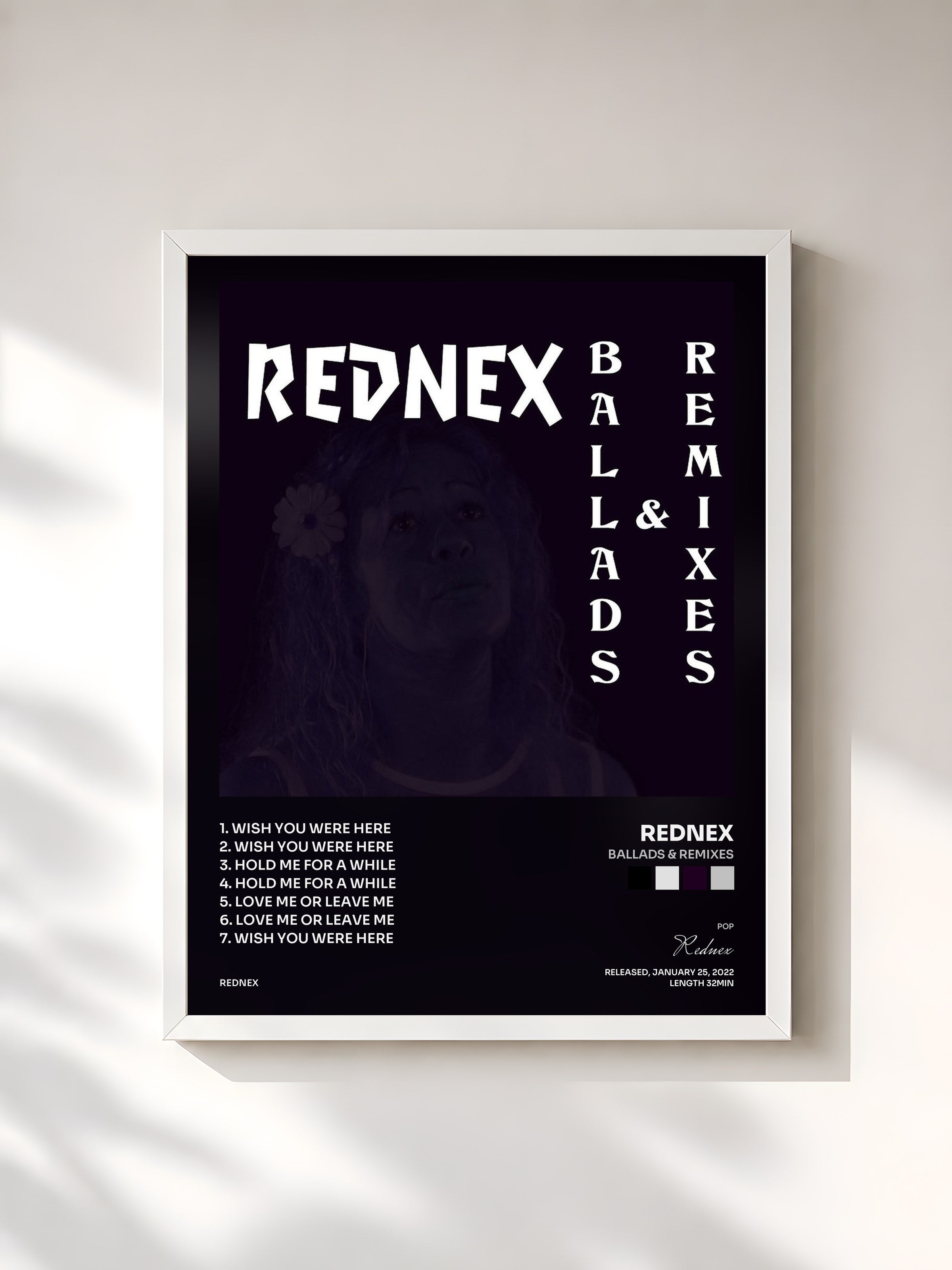 #blanc Tableau de l'album Ballads & Remixes de Rednex, cadre blanc, imprimé et encadré en France