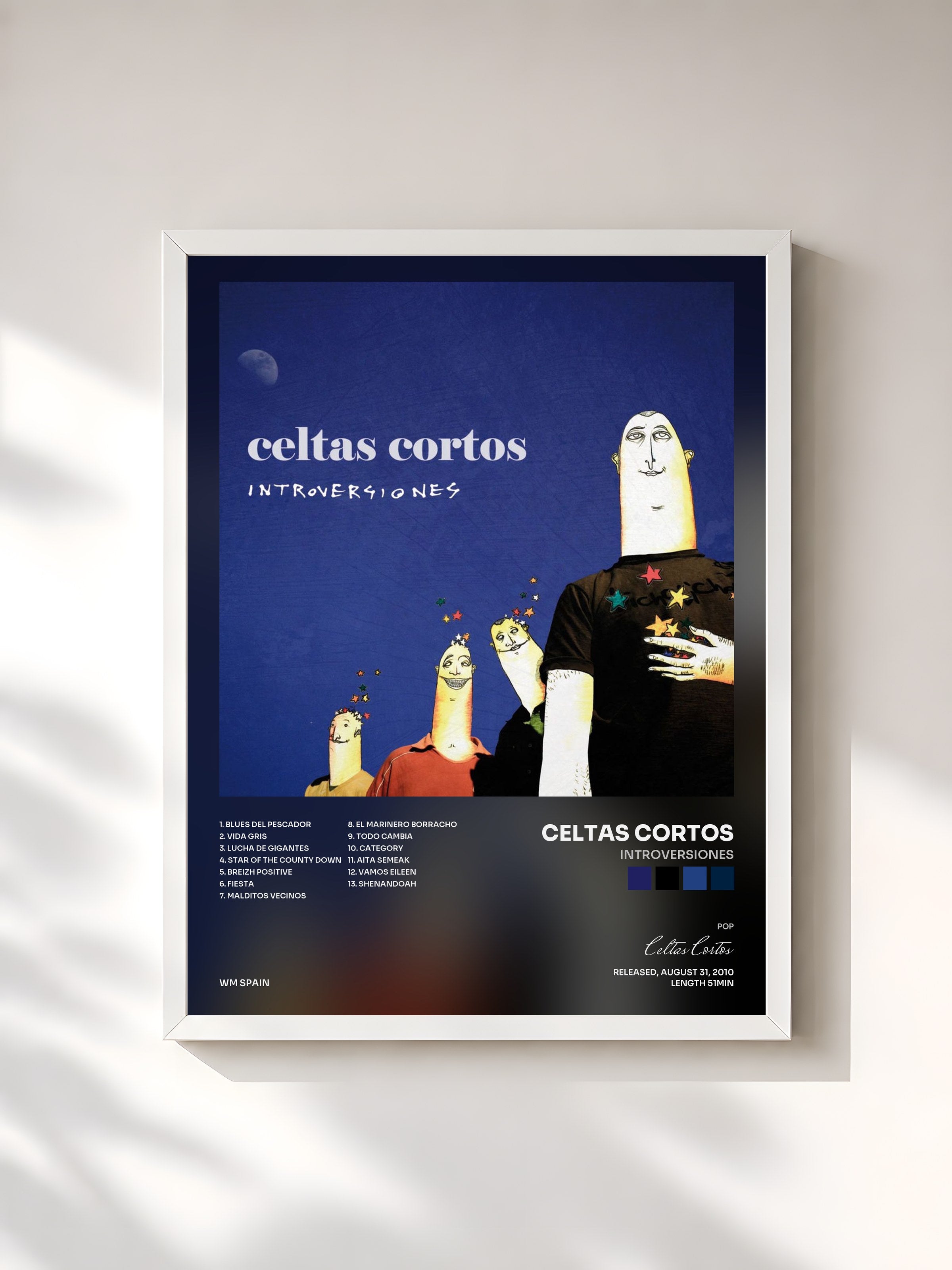 #blanc Tableau de l'album Introversiones de Celtas Cortos, cadre blanc, imprimé et encadré en France