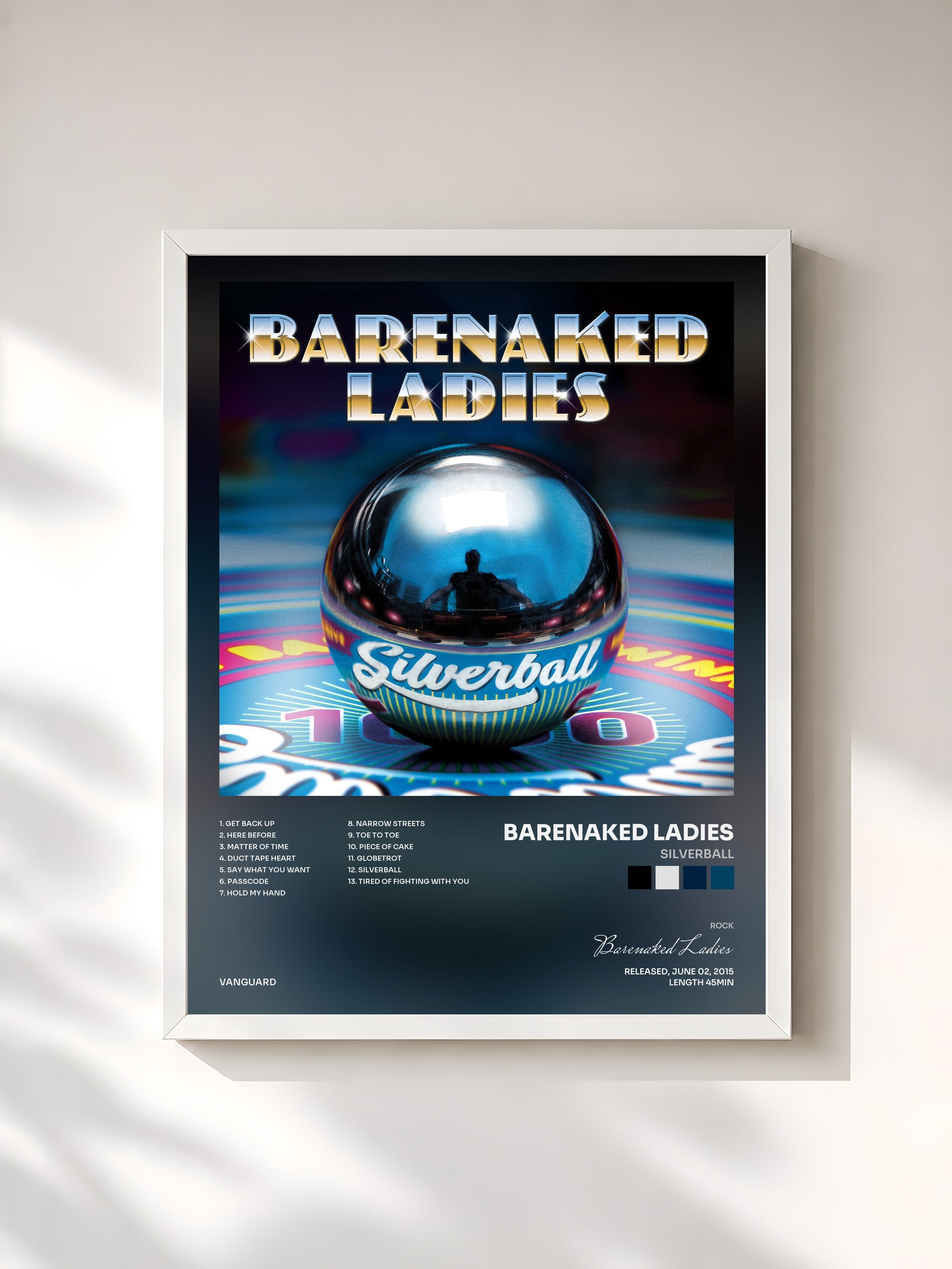 #blanc Tableau de l'album Silverball de Barenaked Ladies, cadre blanc, imprimé et encadré en France