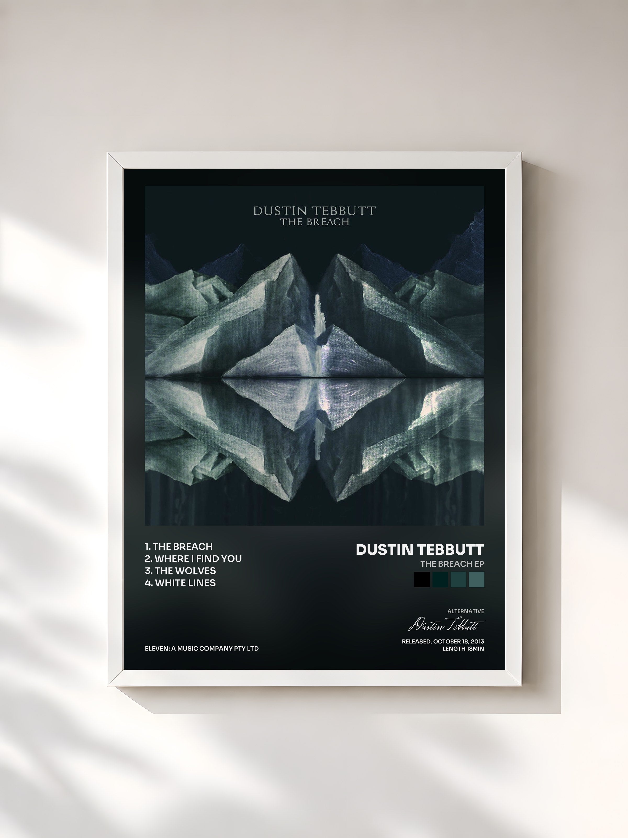 #blanc Tableau de l'album The Breach EP de Dustin Tebbutt, cadre blanc, imprimé et encadré en France
