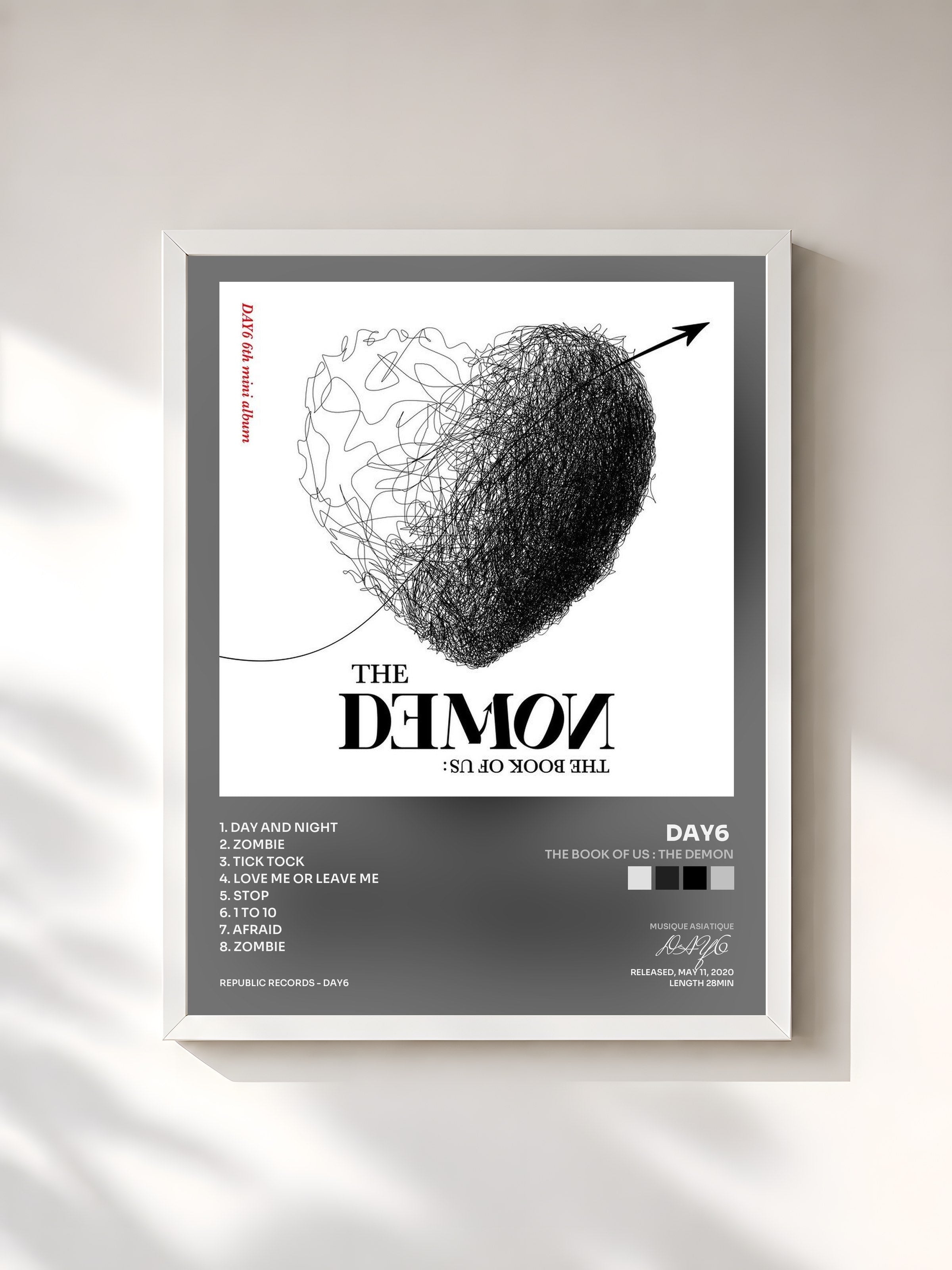 #blanc Tableau de l'album The Book of Us : The Demon de DAY6 , cadre blanc, imprimé et encadré en France
