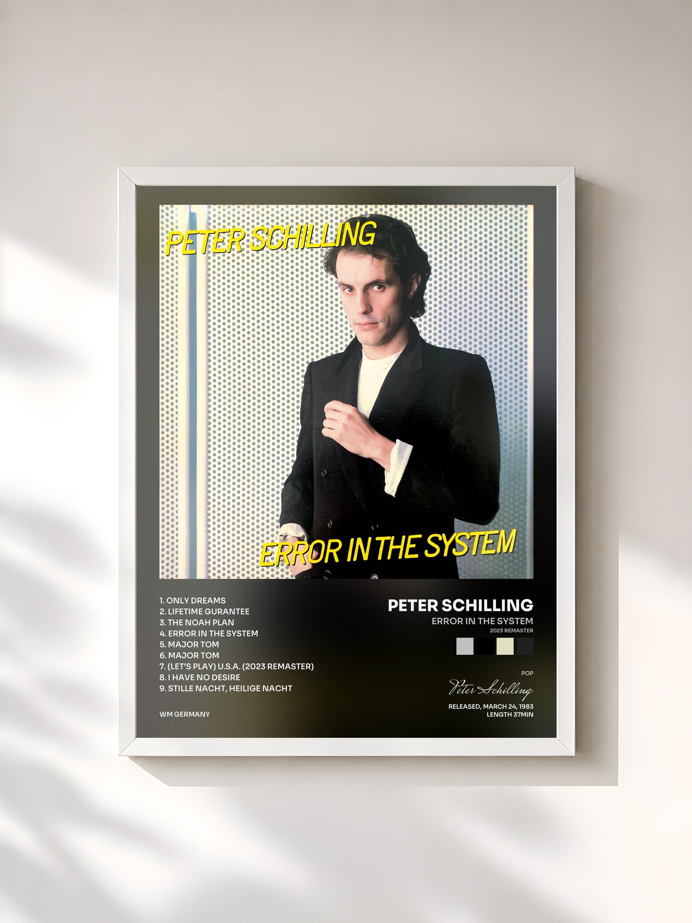 #blanc Tableau de l'album Error in the System (2023 Remaster) de Peter Schilling, cadre blanc, imprimé et encadré en France