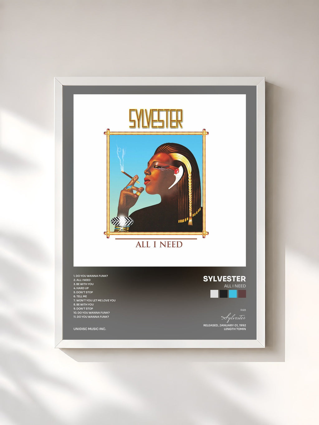 #blanc Tableau de l'album All I Need de Sylvester, cadre blanc, imprimé et encadré en France