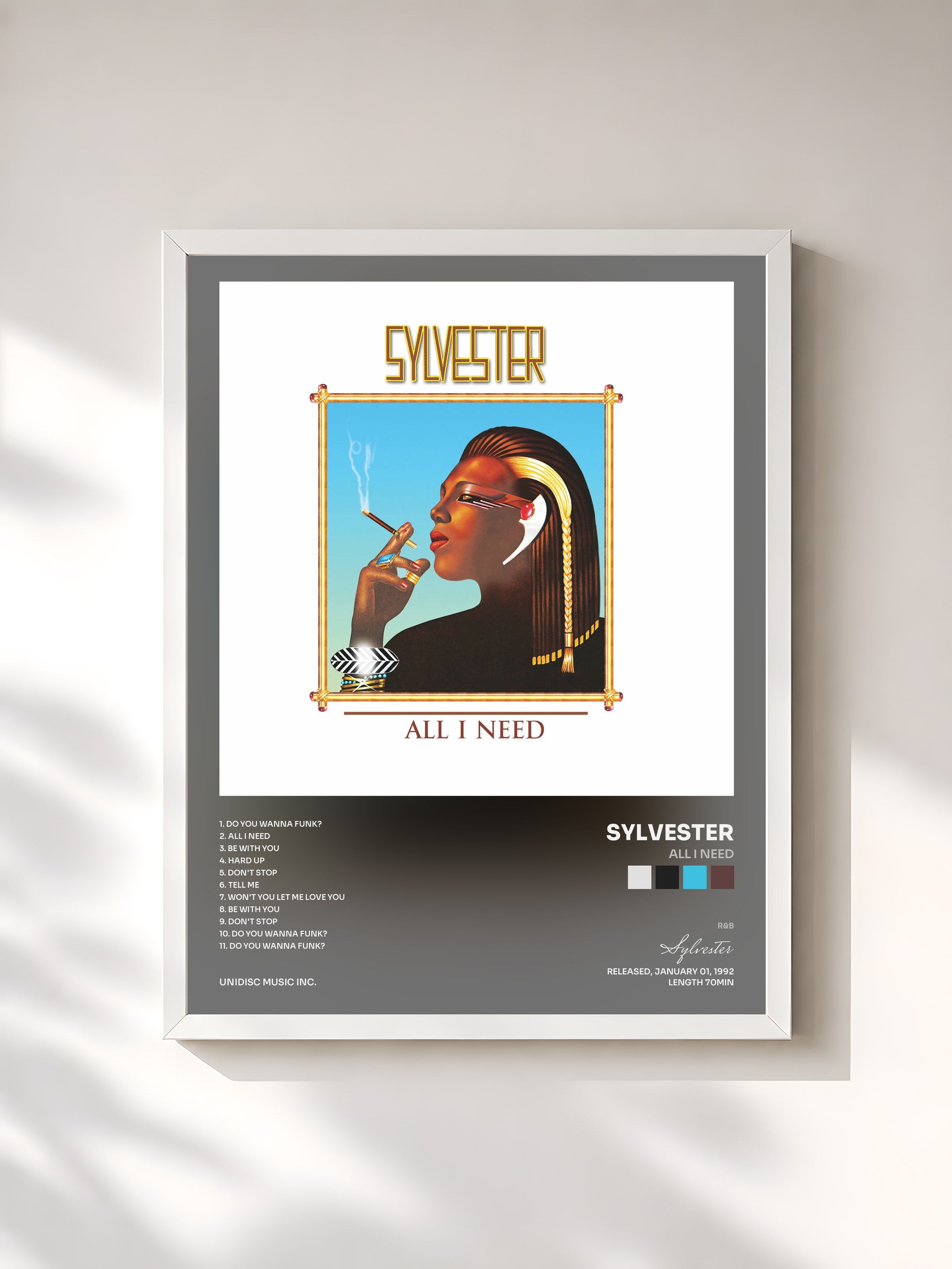 #blanc Tableau de l'album All I Need de Sylvester, cadre blanc, imprimé et encadré en France