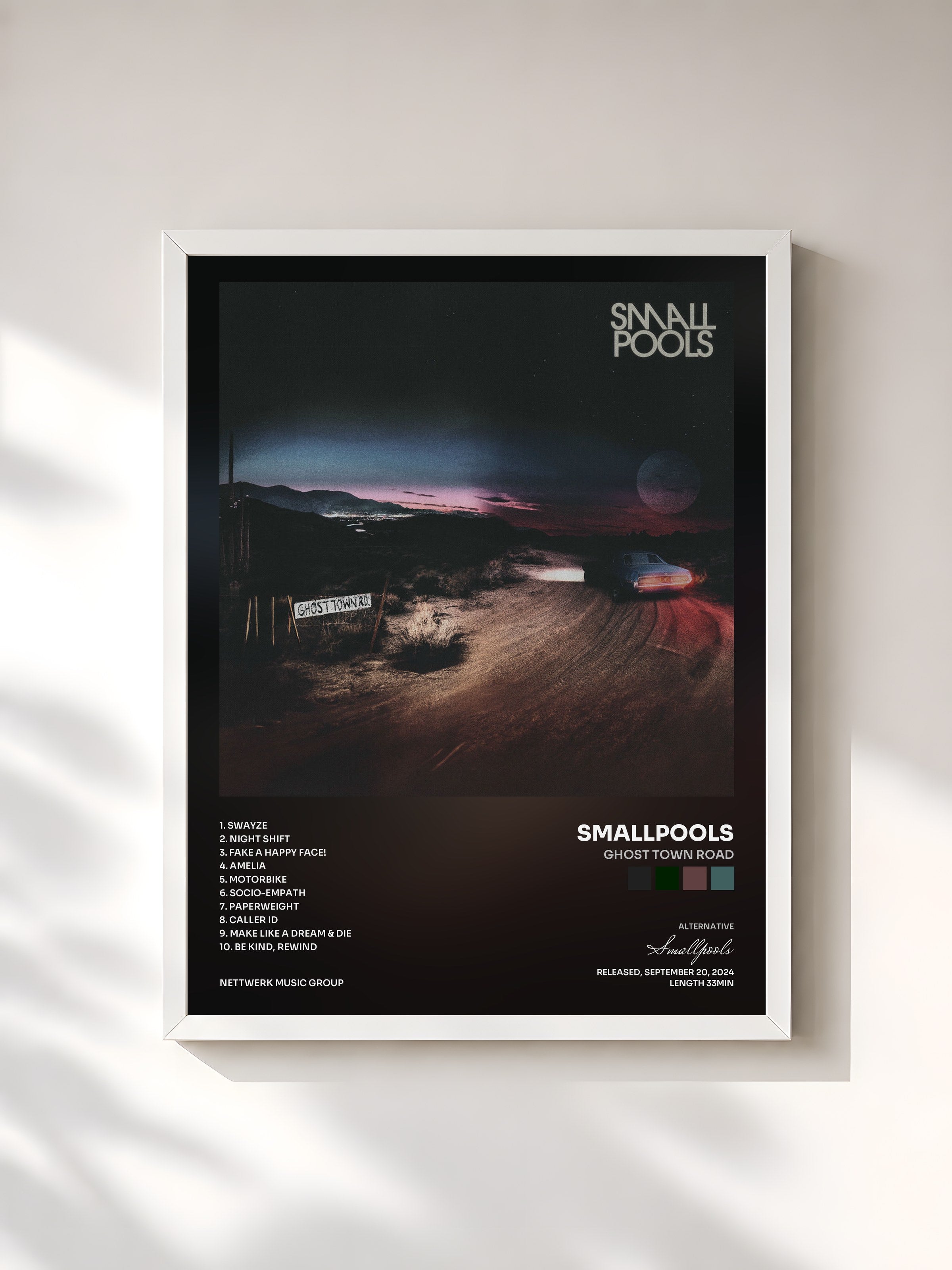 #blanc Tableau de l'album Ghost Town Road de Smallpools, cadre blanc, imprimé et encadré en France