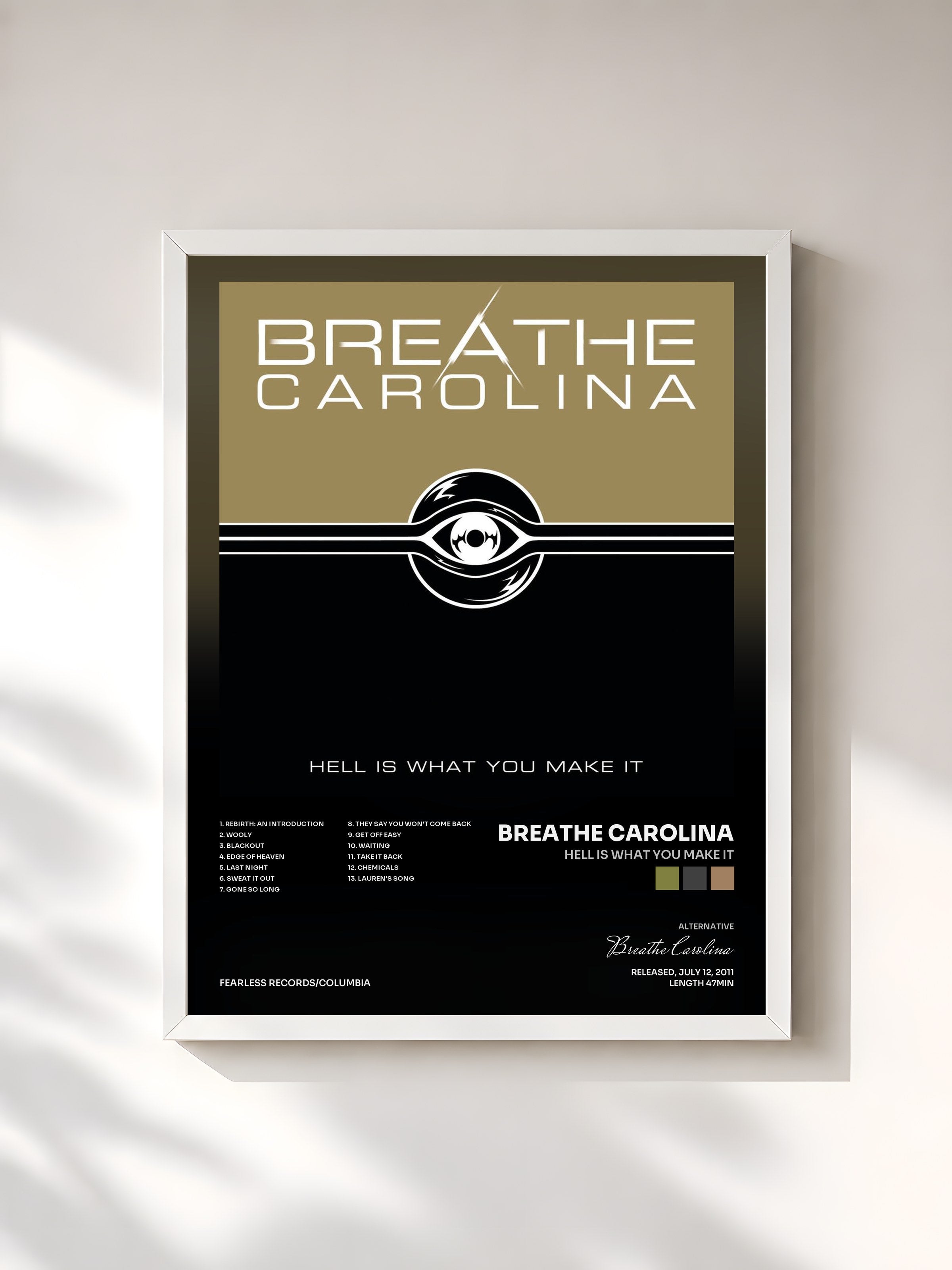 #blanc Tableau de l'album Hell Is What You Make It de Breathe Carolina, cadre blanc, imprimé et encadré en France
