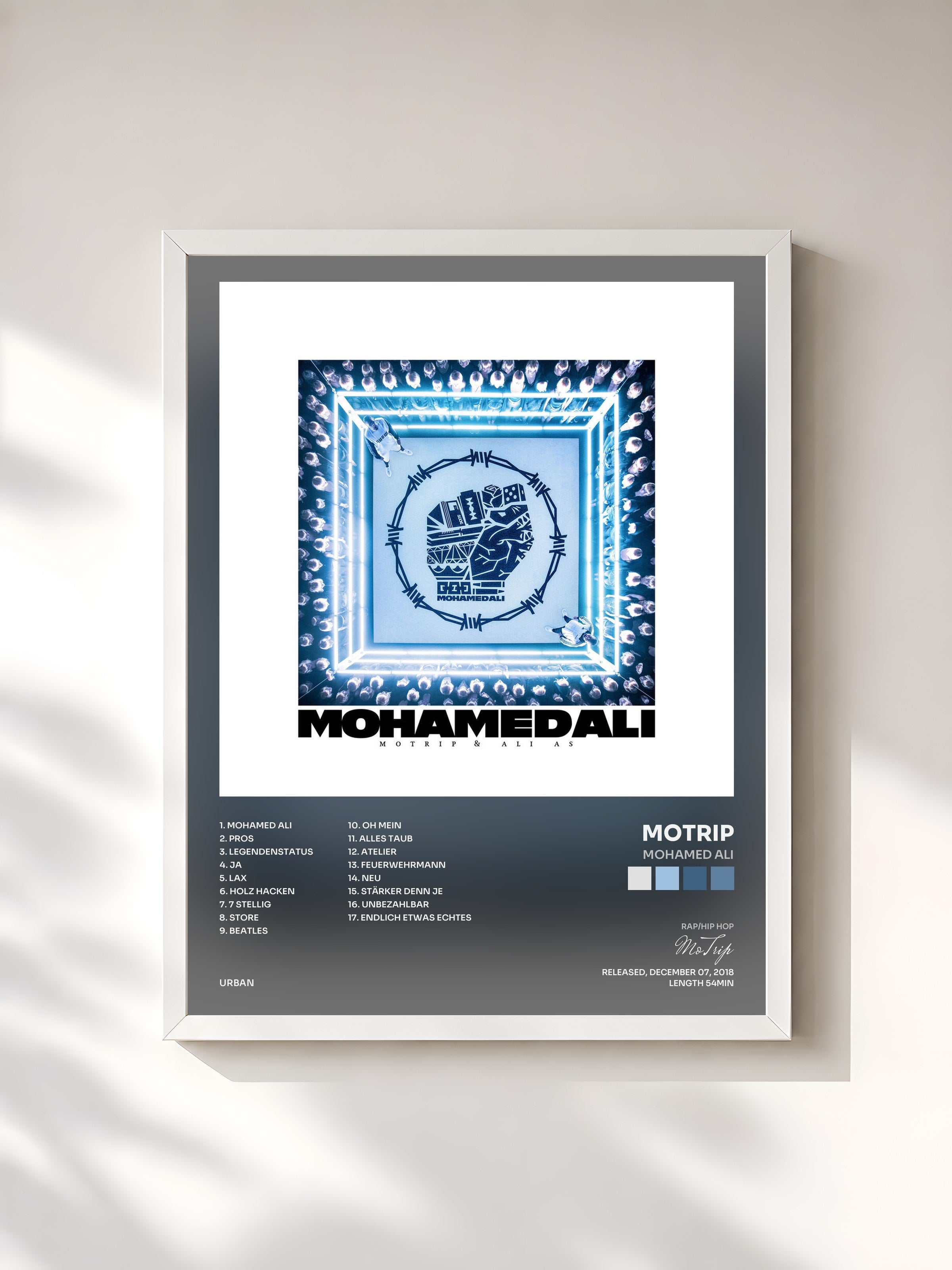 #blanc Tableau de l'album Mohamed Ali de MoTrip, cadre blanc, imprimé et encadré en France