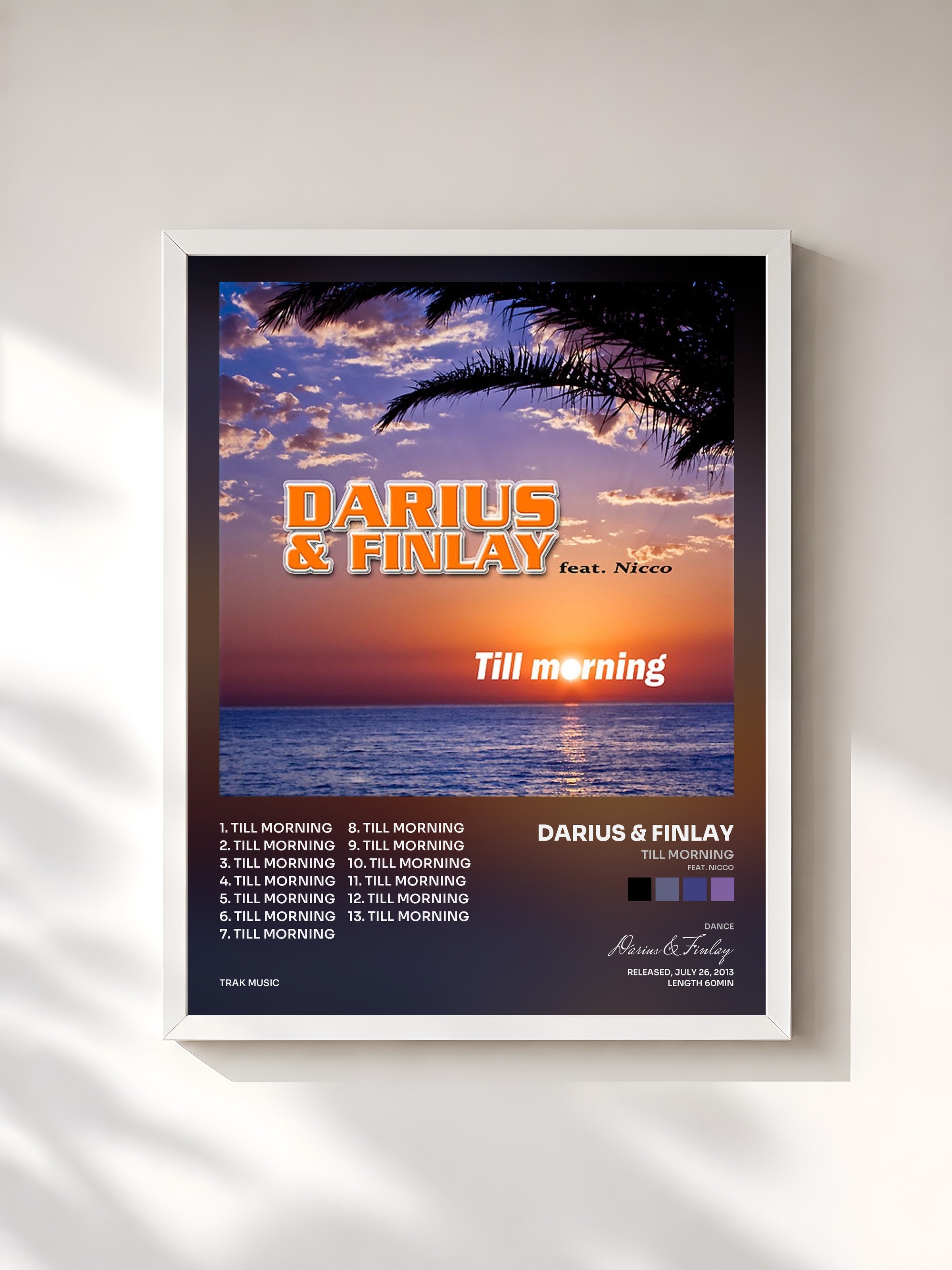 #blanc Tableau de l'album Till Morning (feat. Nicco) de Darius & Finlay, cadre blanc, imprimé et encadré en France