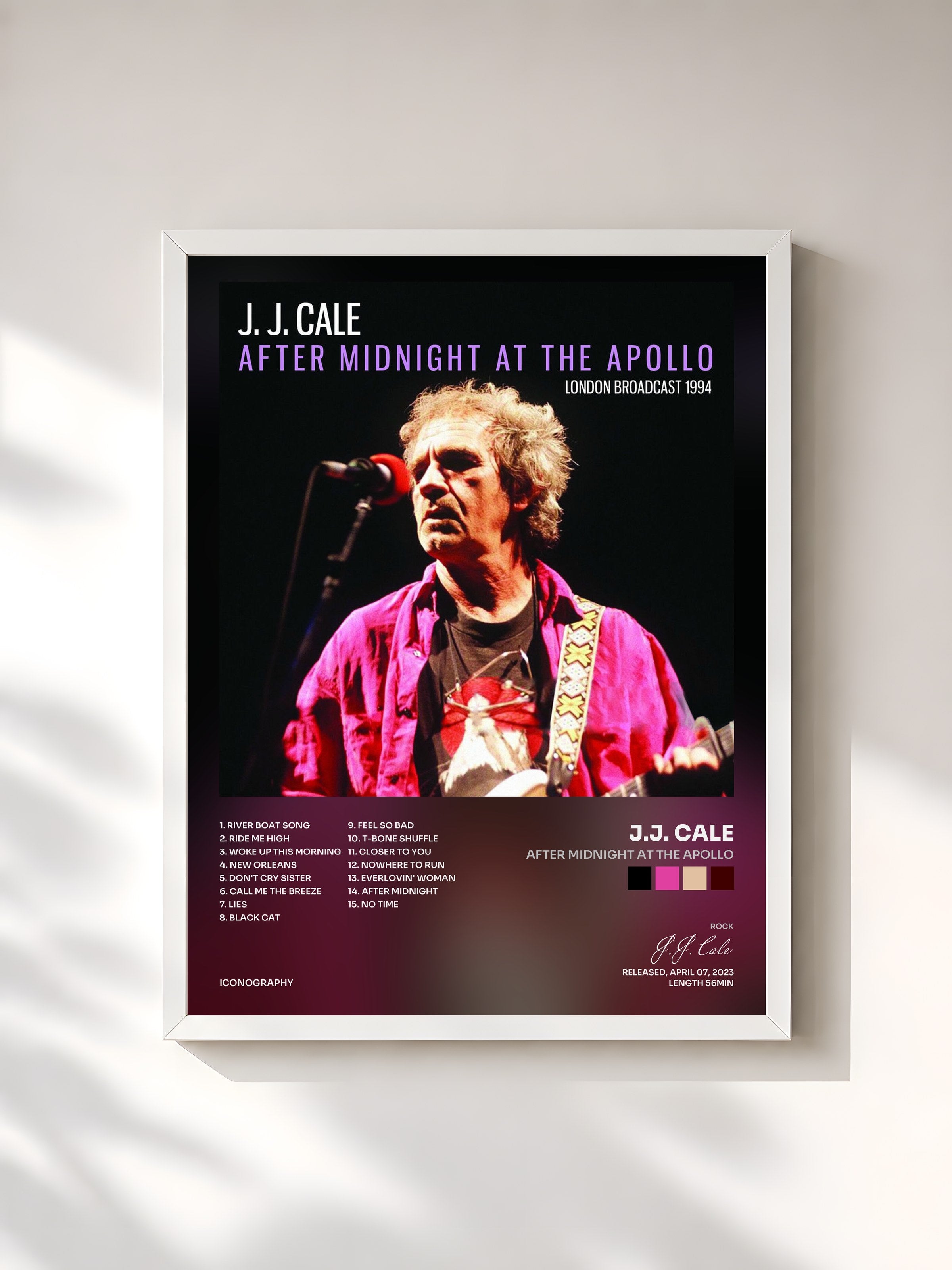 #blanc Tableau de l'album After Midnight At The Apollo de J.J. Cale, cadre blanc, imprimé et encadré en France