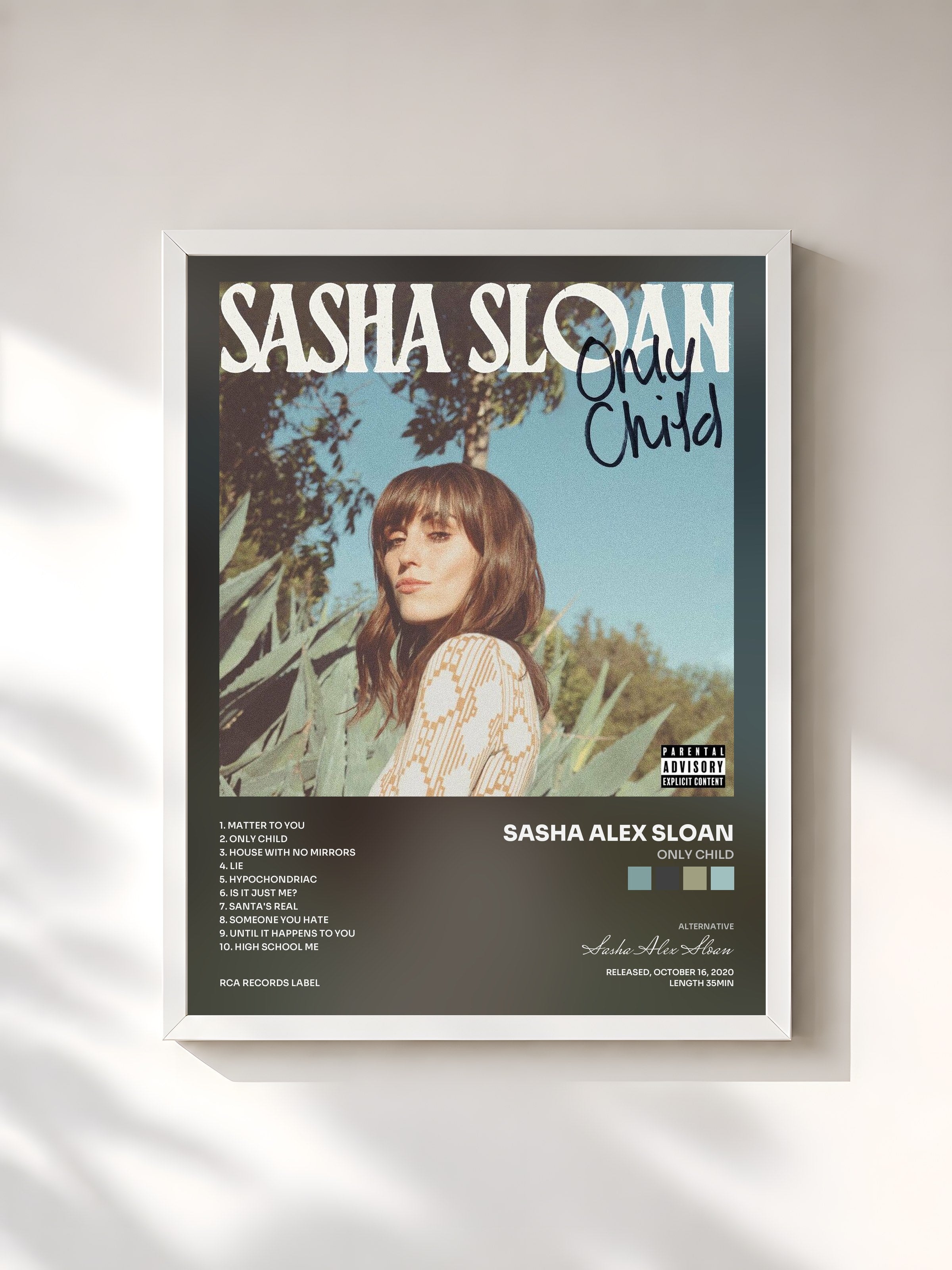 #blanc Tableau de l'album Only Child de Sasha Alex Sloan, cadre blanc, imprimé et encadré en France