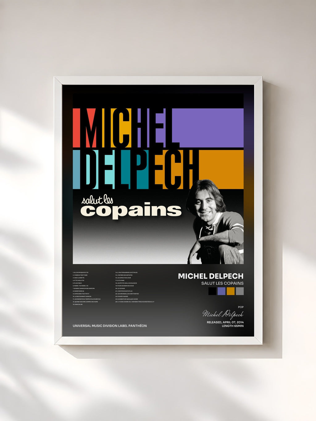 #blanc Salut les copains von Michel Delpech als gerahmter Kunstdruck, weißer Rahmen, gedruckt und gerahmt in Frankreich