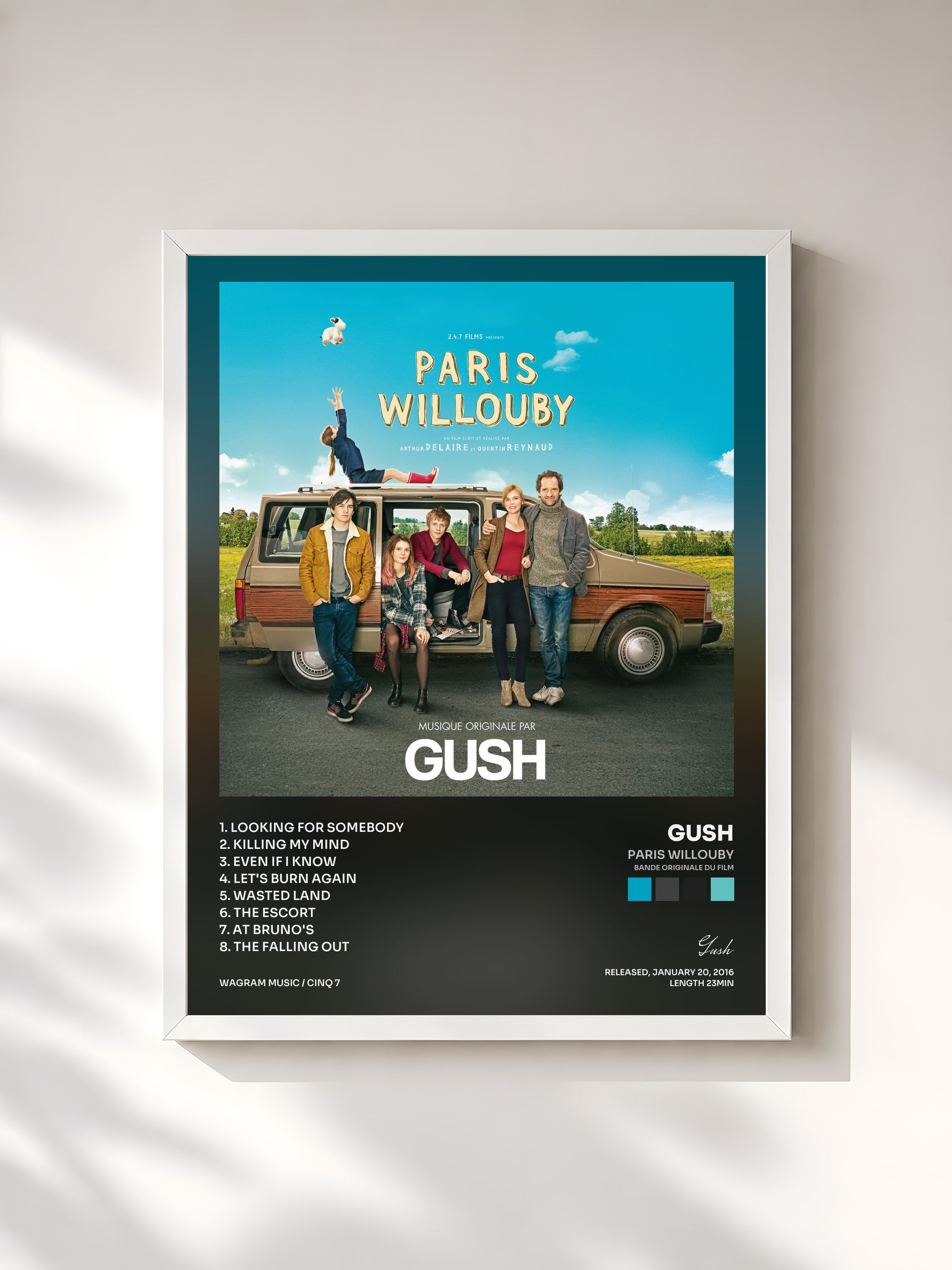 #blanc Tableau de l'album Paris Willouby (Bande originale du film) de Gush, cadre blanc, imprimé et encadré en France