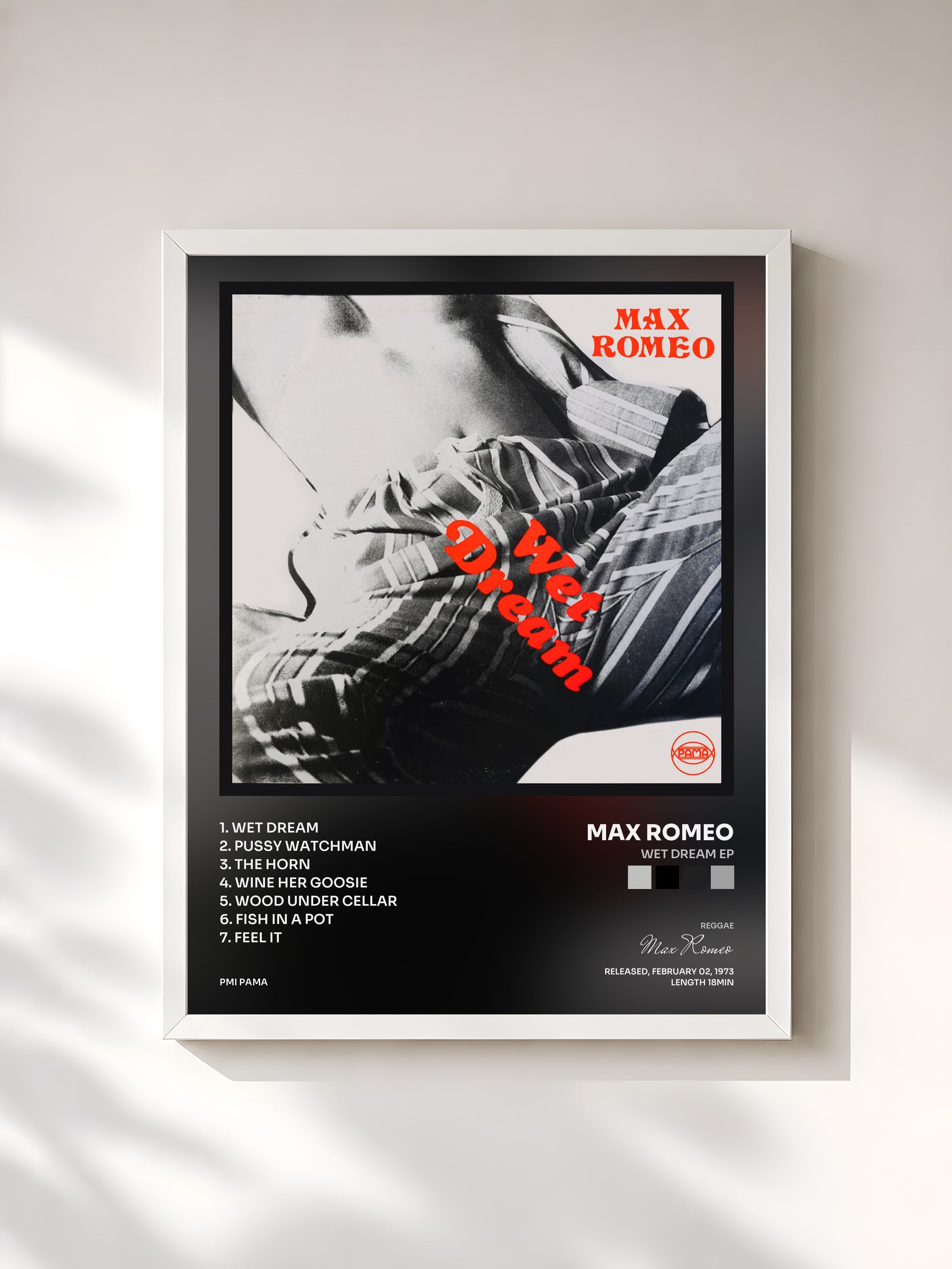 #blanc Tableau de l'album Wet Dream EP de Max Romeo, cadre blanc, imprimé et encadré en France