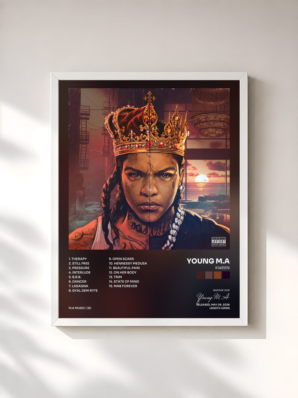 #blanc Tableau de l'album Kween de Young M.A, cadre blanc, imprimé et encadré en France
