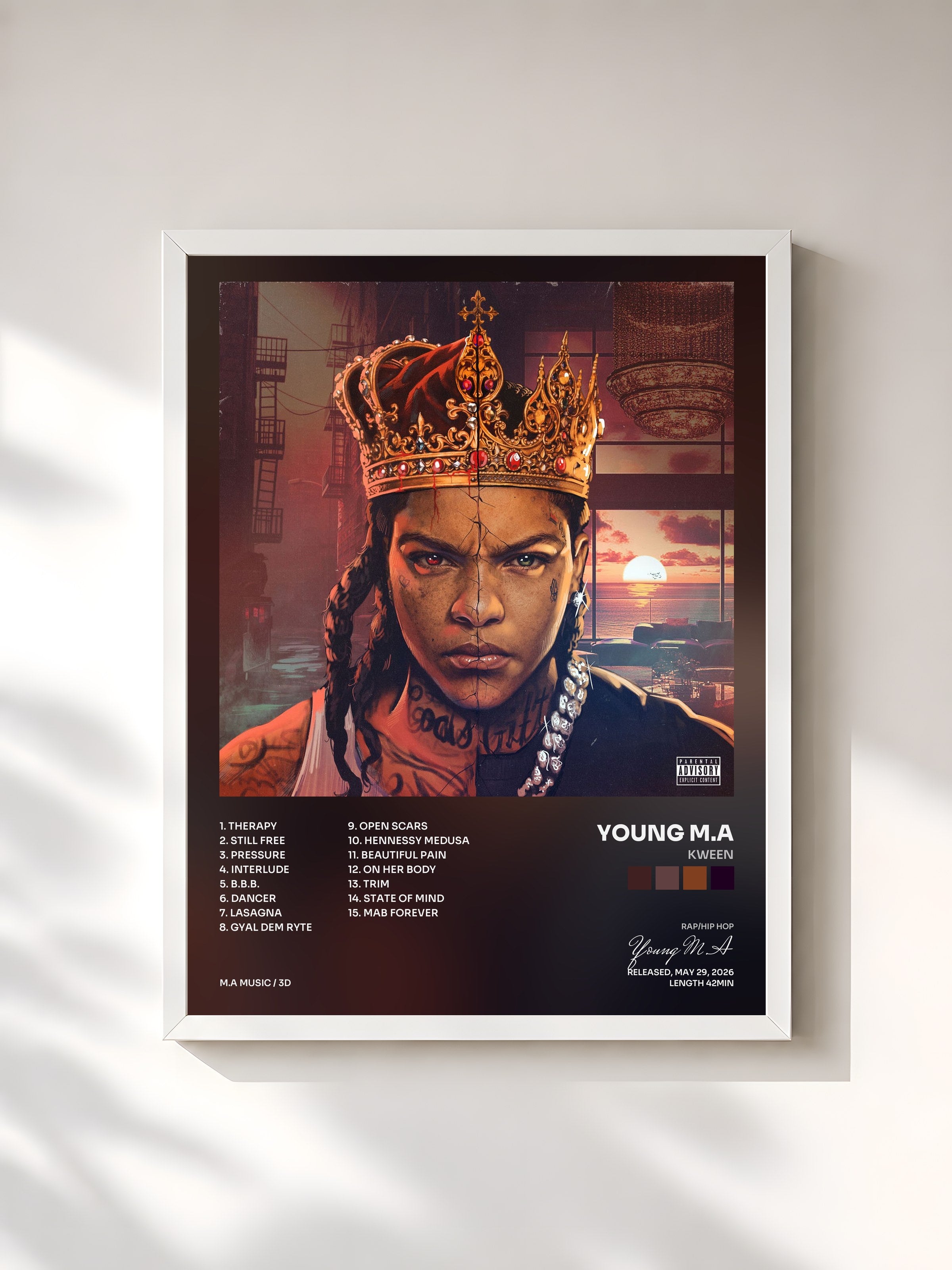 #blanc Tableau de l'album Kween de Young M.A, cadre blanc, imprimé et encadré en France