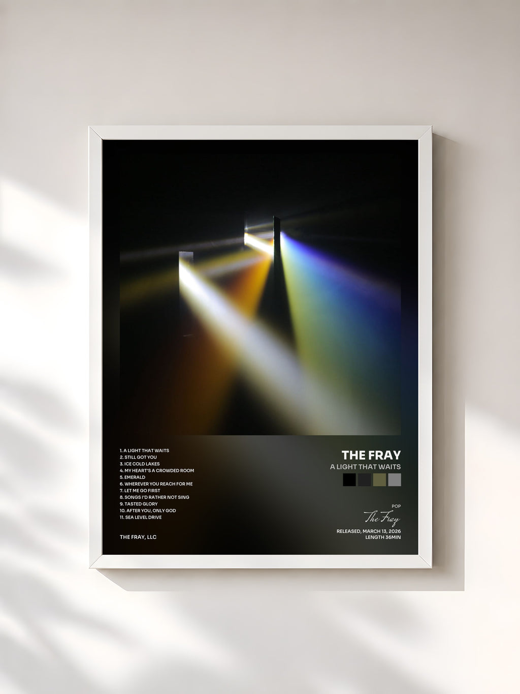 #blanc Tableau de l'album A Light That Waits de The Fray, cadre blanc, imprimé et encadré en France