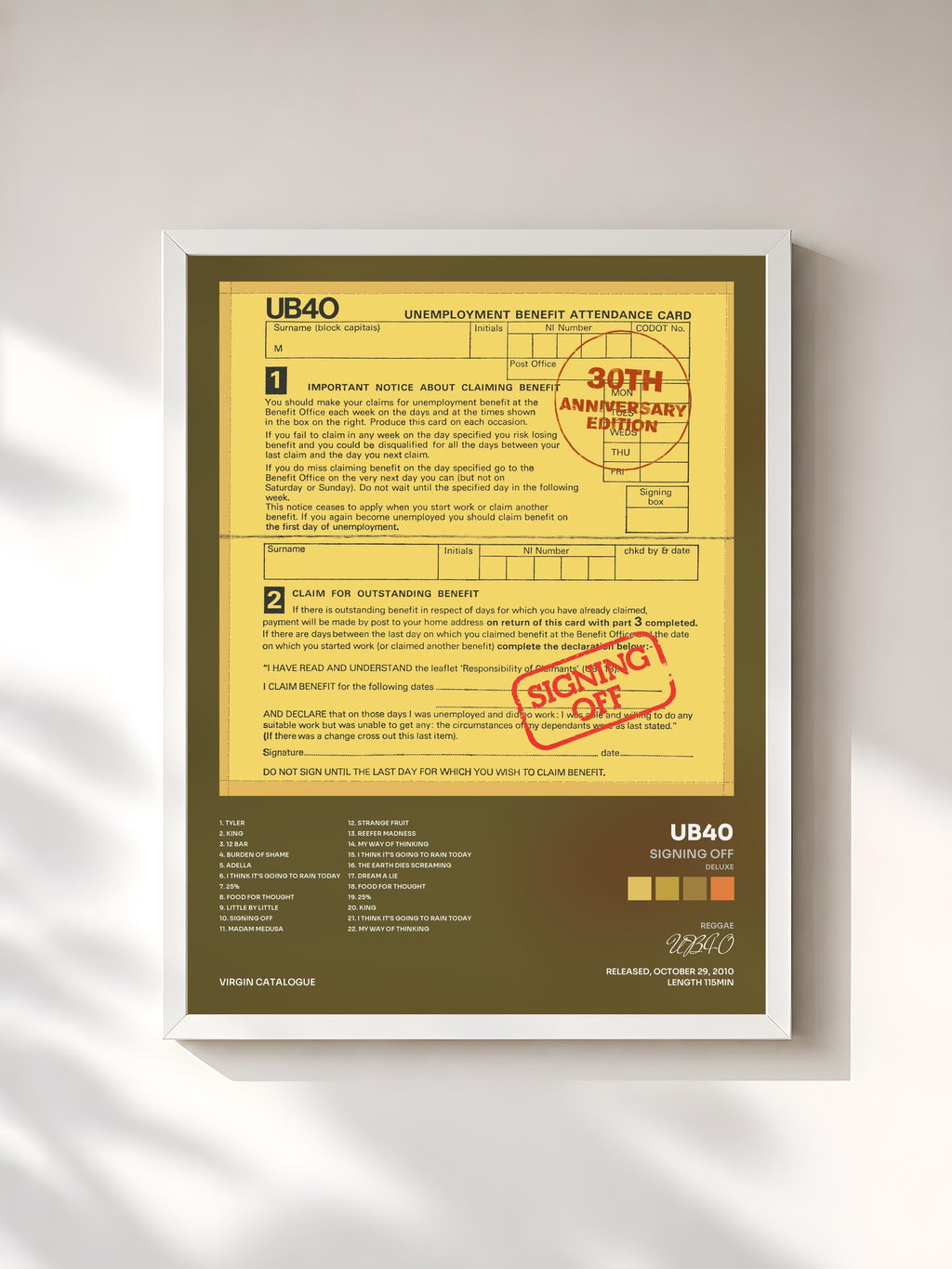 #blanc Tableau de l'album Signing Off (Deluxe) de UB40, cadre blanc, imprimé et encadré en France