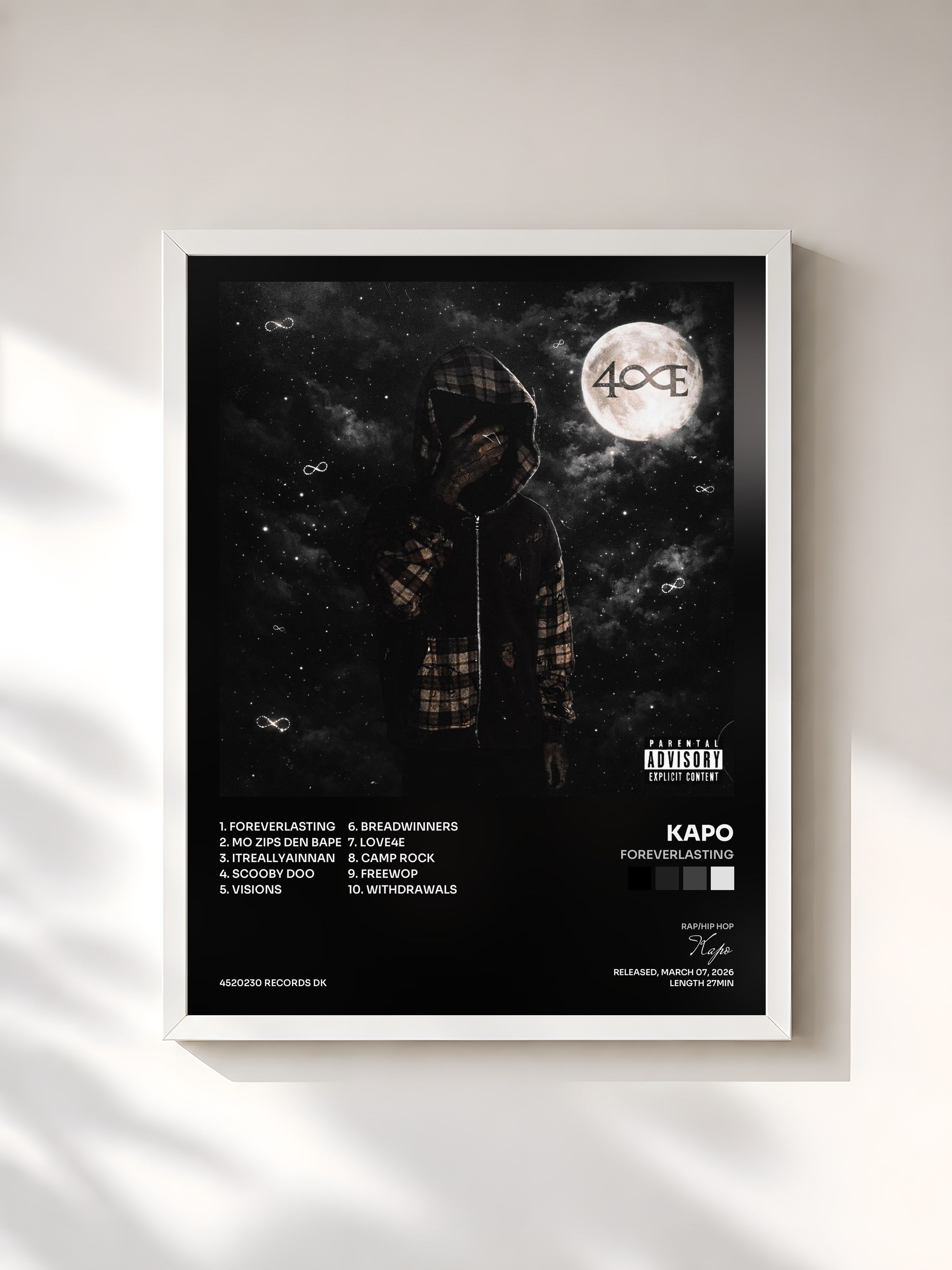 #blanc Tableau de l'album ForeverLasting de Kapo, cadre blanc, imprimé et encadré en France