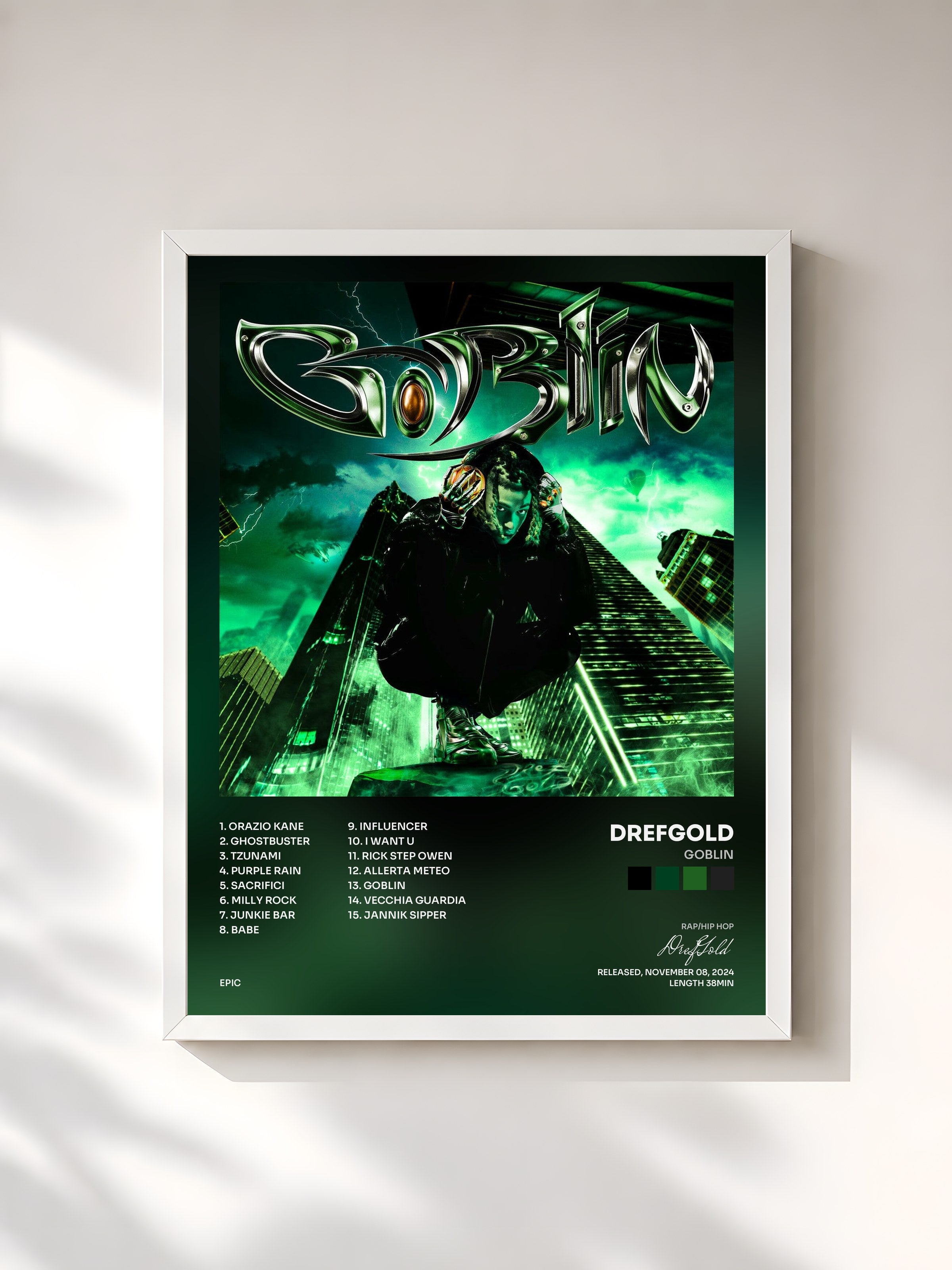 #blanc Tableau de l'album GOBLIN de DrefGold, cadre blanc, imprimé et encadré en France
