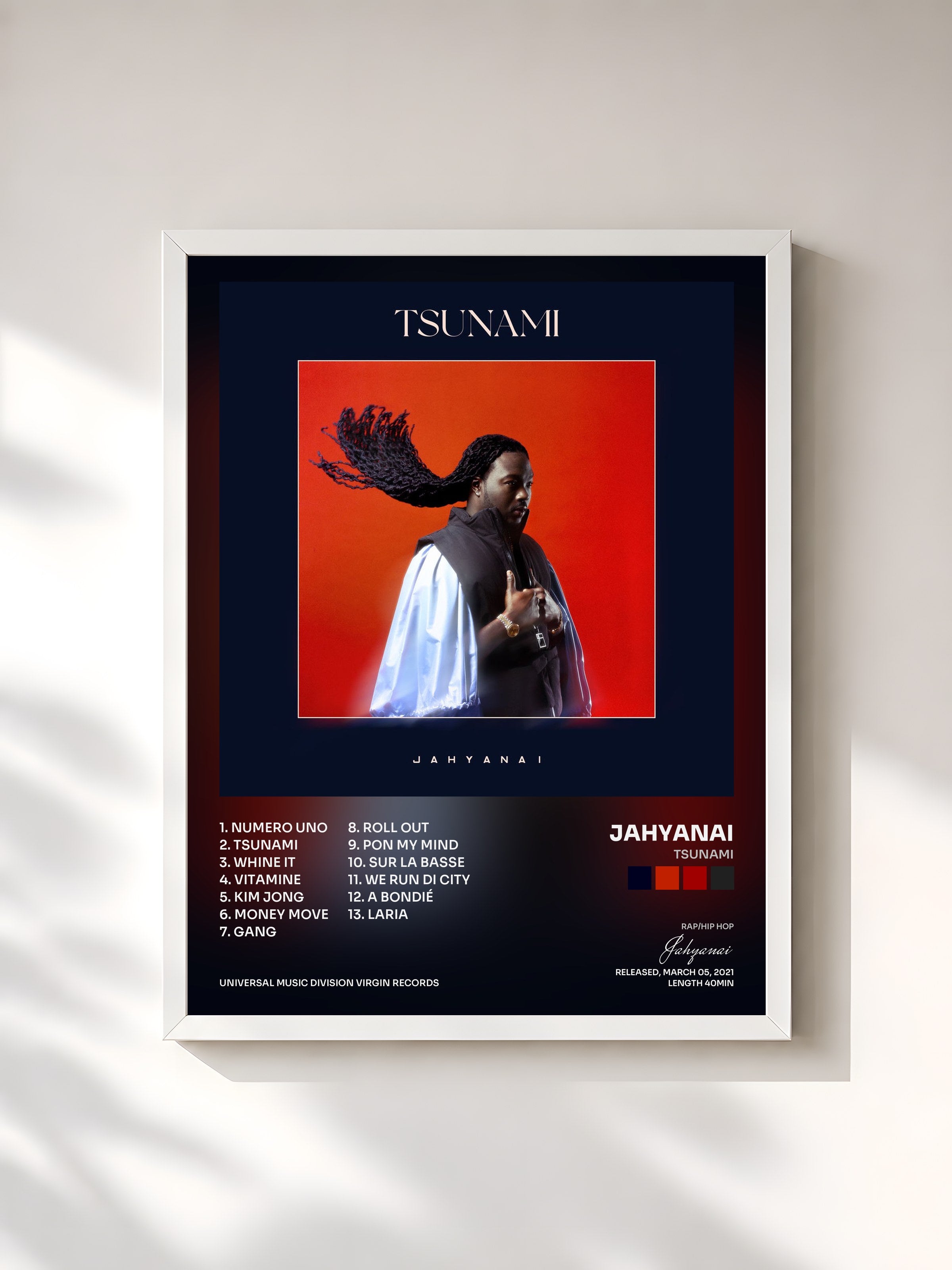 #blanc Tableau de l'album Tsunami de Jahyanai, cadre blanc, imprimé et encadré en France