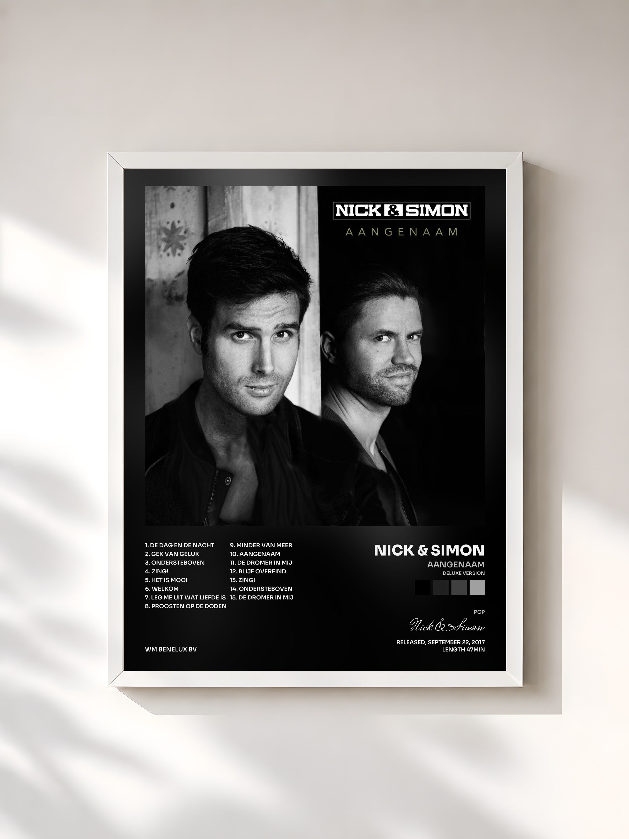#blanc Tableau de l'album Aangenaam (Deluxe Version) de Nick & Simon, cadre blanc, imprimé et encadré en France