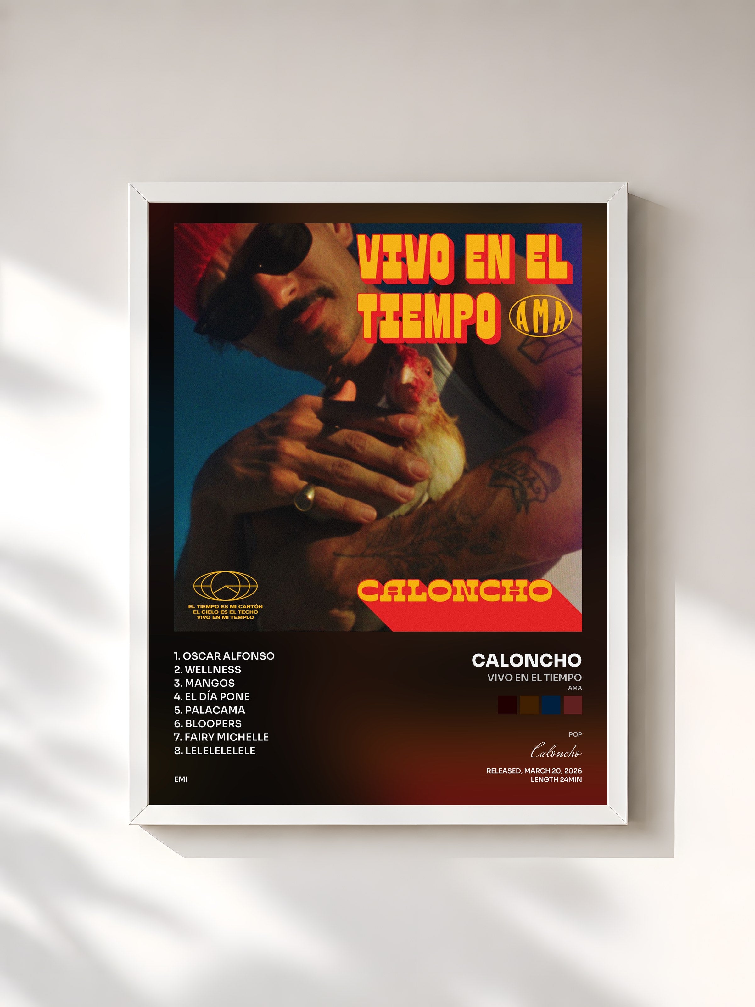 #blanc Tableau de l'album Vivo En El Tiempo (ama) de Caloncho, cadre blanc, imprimé et encadré en France