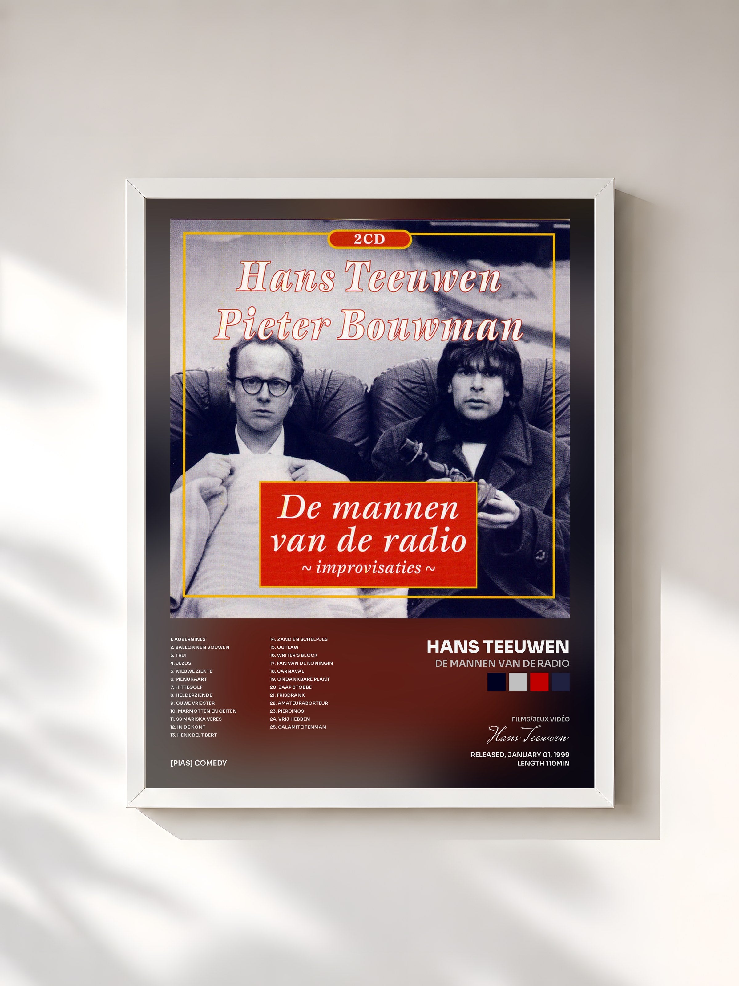 #blanc Tableau de l'album De Mannen Van De Radio de Hans Teeuwen, cadre blanc, imprimé et encadré en France
