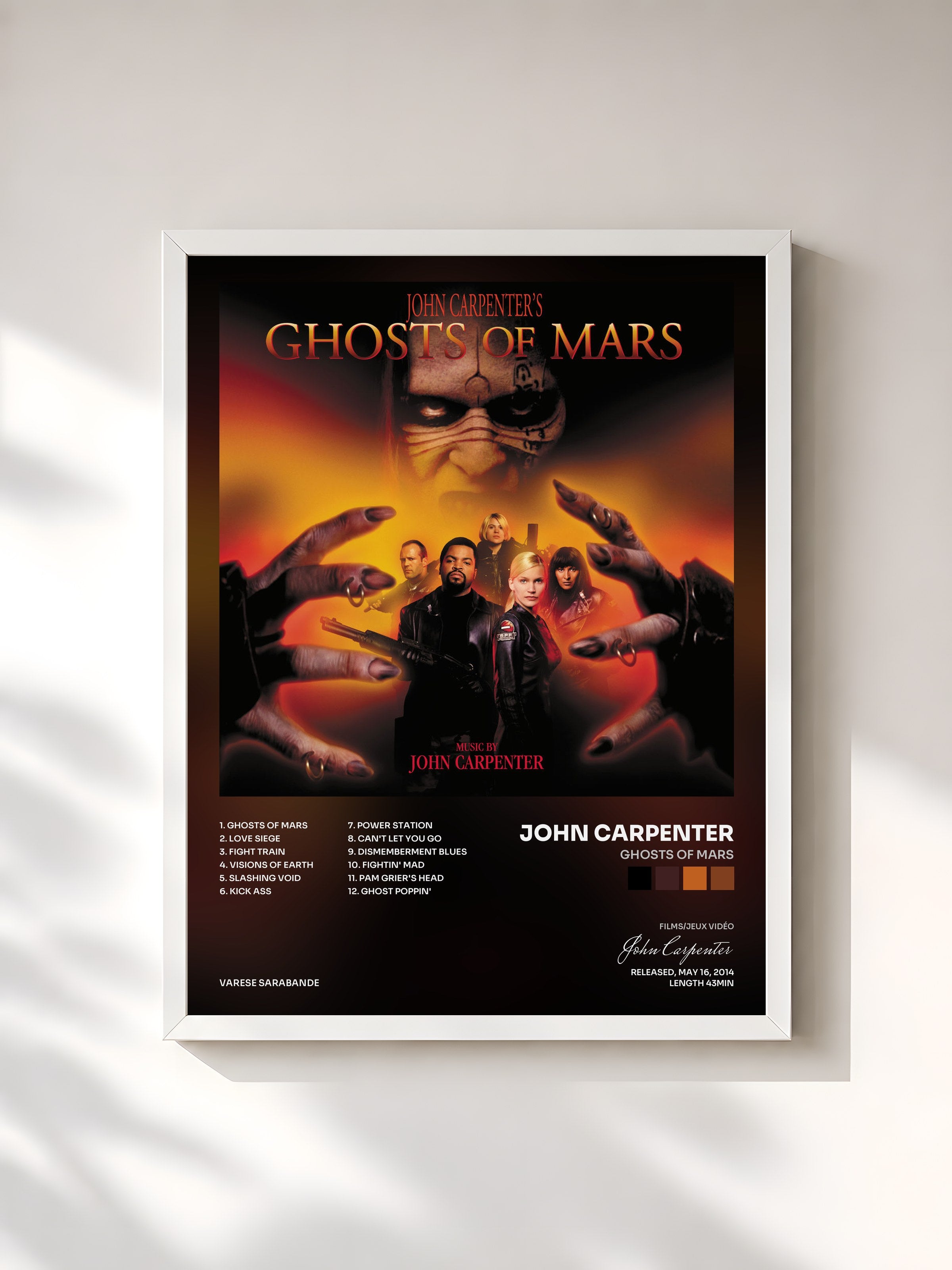 #blanc Tableau de l'album Ghosts Of Mars de John Carpenter, cadre blanc, imprimé et encadré en France
