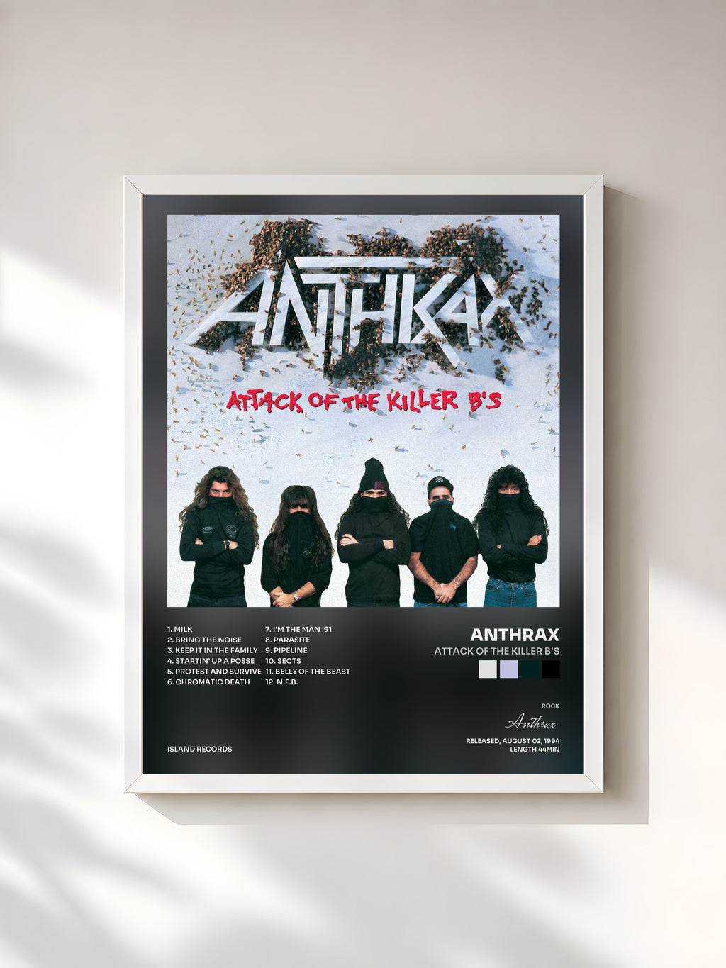 #blanc Tableau de l'album Attack Of The Killer B's de Anthrax, cadre blanc, imprimé et encadré en France