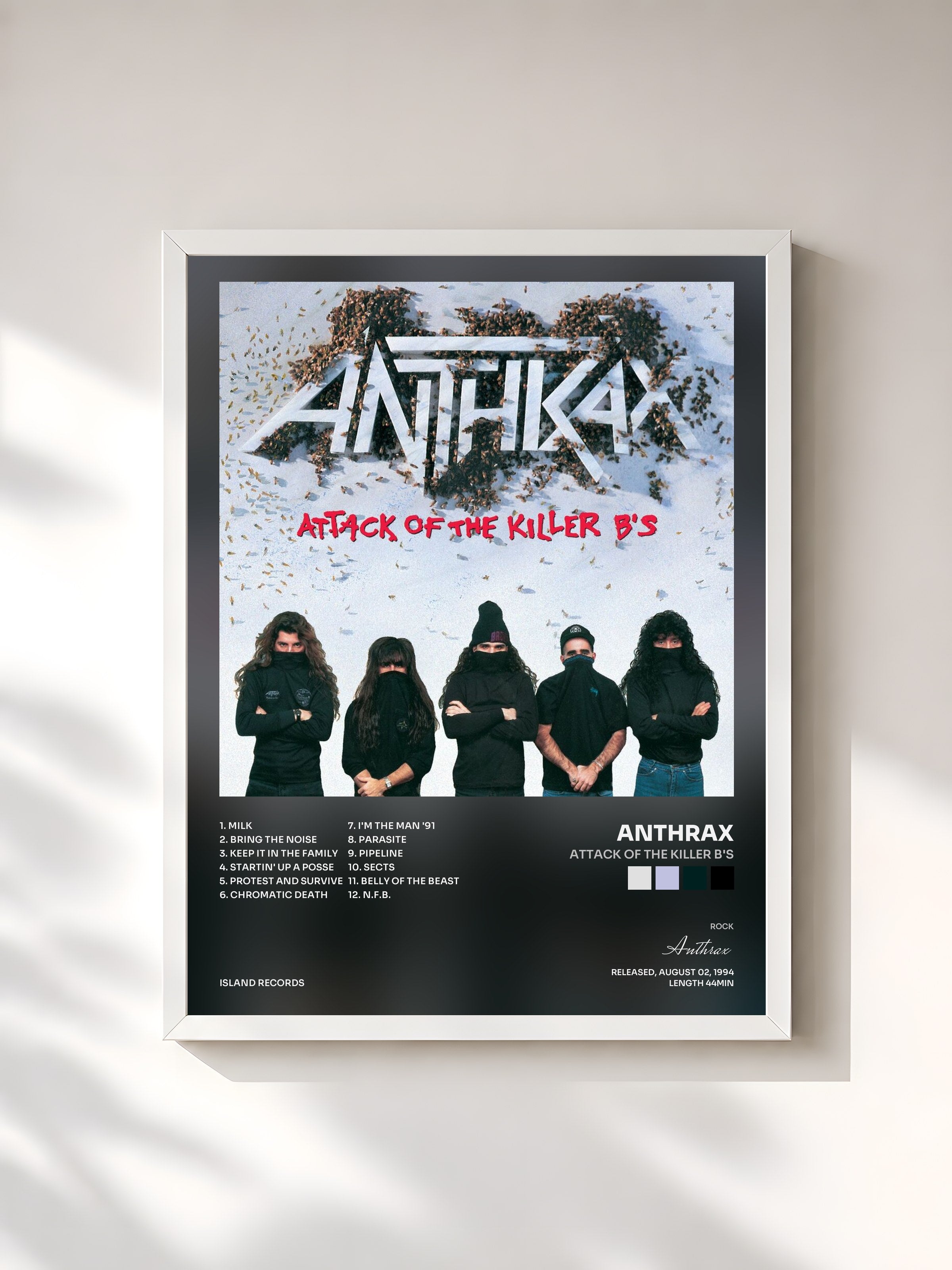 #blanc Tableau de l'album Attack Of The Killer B's de Anthrax, cadre blanc, imprimé et encadré en France