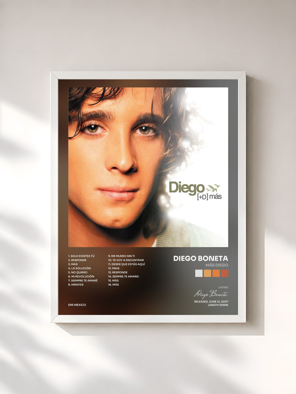 #blanc Más Diego de Diego Boneta en lámina enmarcada, marco blanco, impresa y enmarcada en Francia