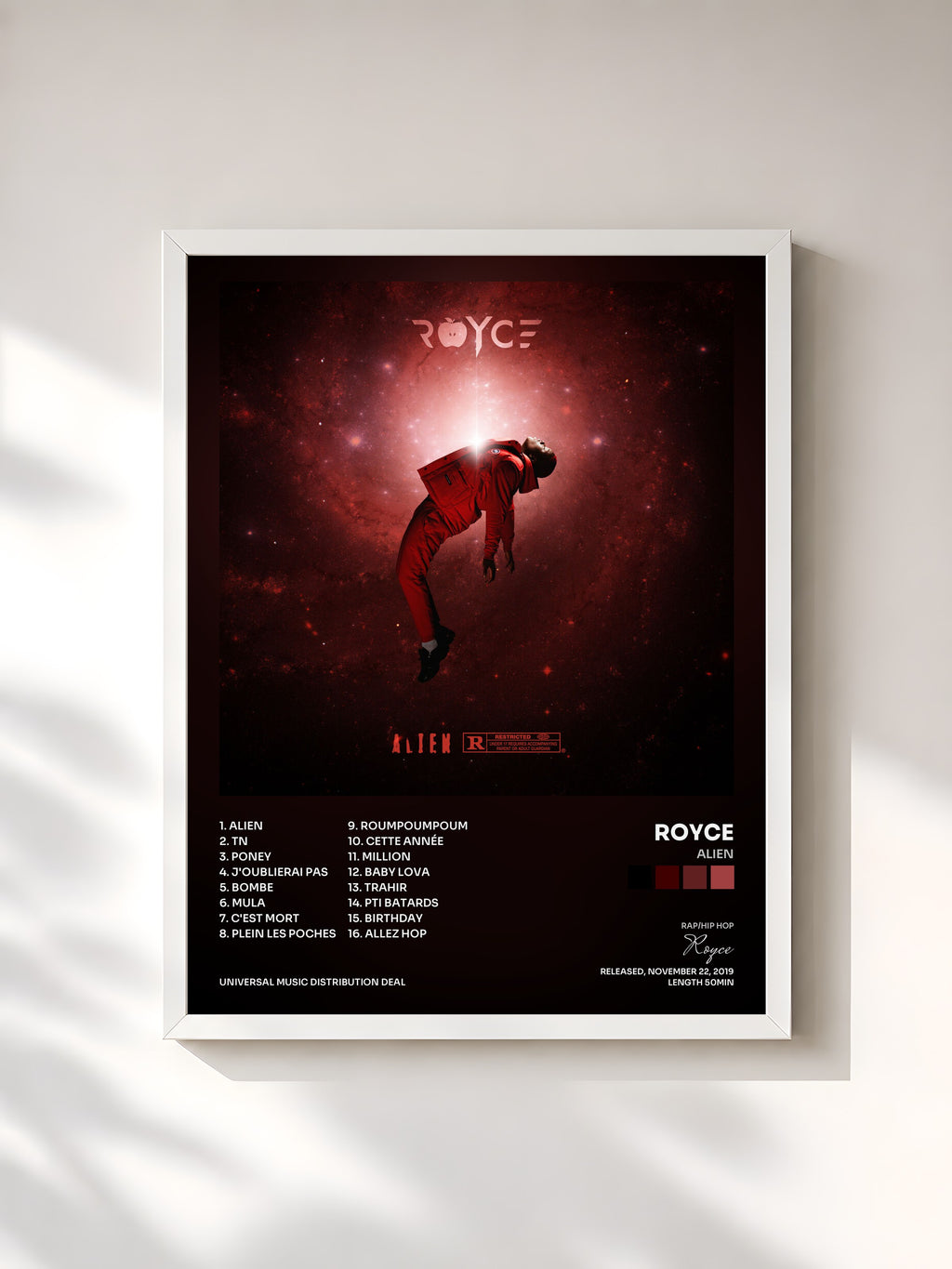 #blanc Tableau de l'album Alien de Royce, cadre blanc, imprimé et encadré en France