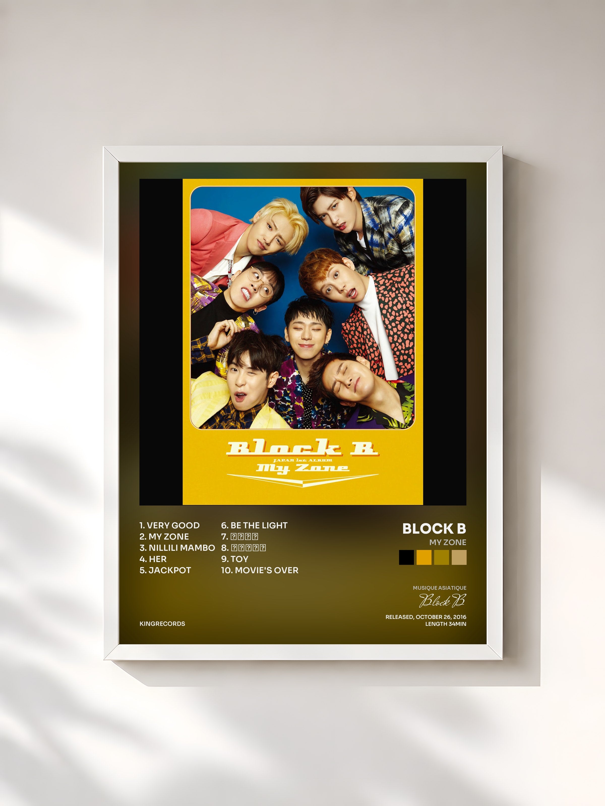 #blanc Tableau de l'album My Zone de Block B, cadre blanc, imprimé et encadré en France