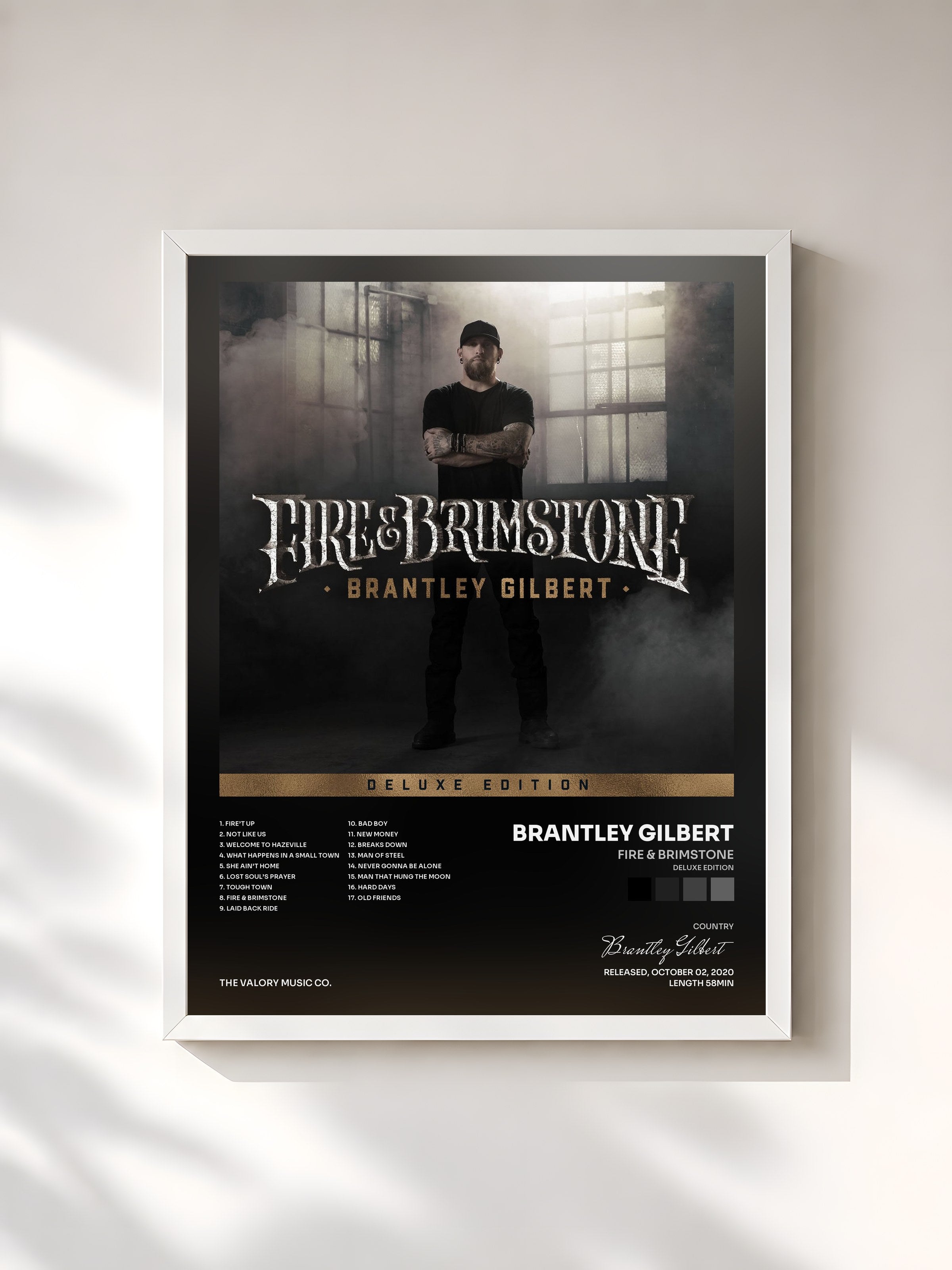 #blanc Tableau de l'album Fire & Brimstone (Deluxe Edition) de Brantley Gilbert, cadre blanc, imprimé et encadré en France