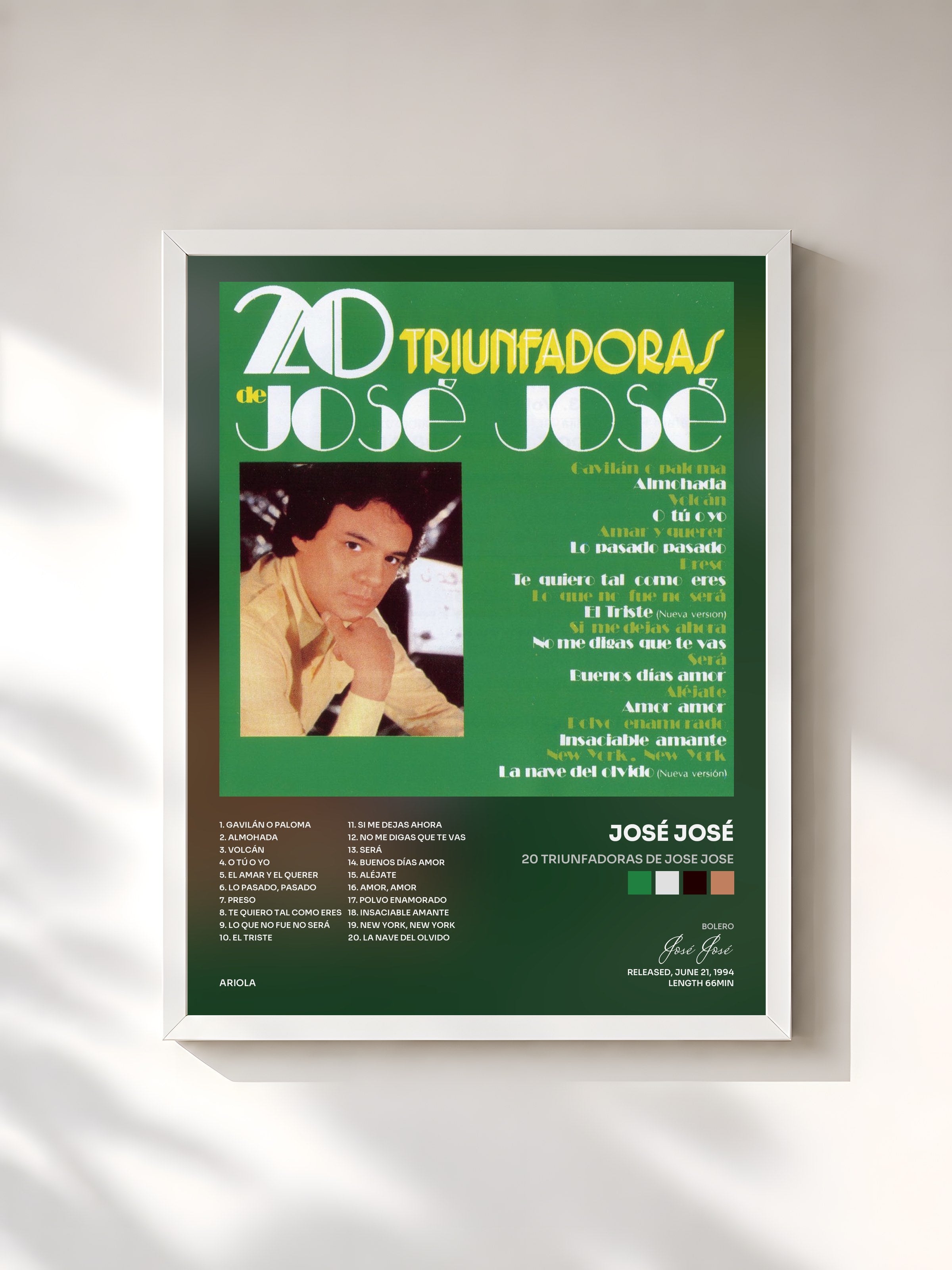 #blanc Tableau de l'album 20 Triunfadoras De Jose Jose de José José, cadre blanc, imprimé et encadré en France