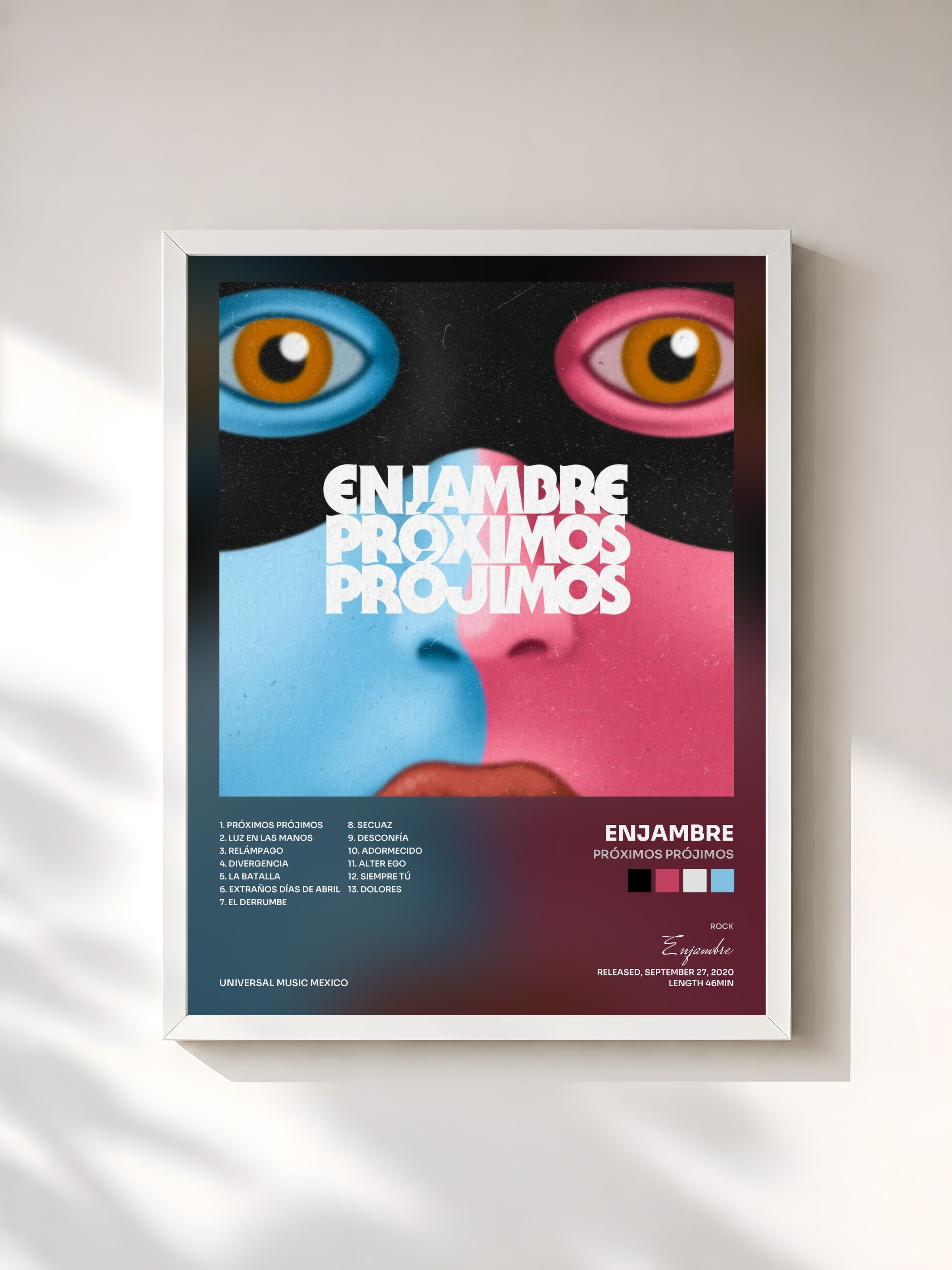 #blanc Tableau de l'album Próximos Prójimos de Enjambre, cadre blanc, imprimé et encadré en France
